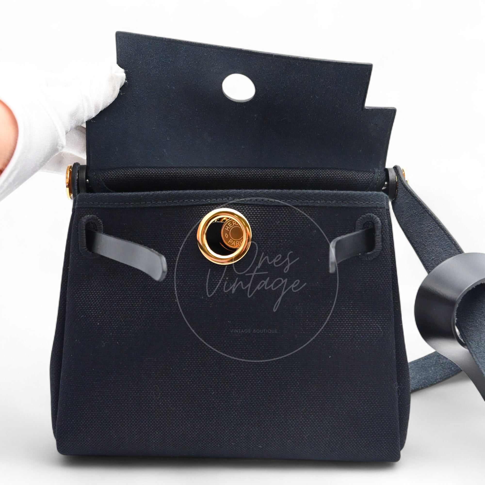 [Unused] Hermes Herbag Zip 20 Mini Black Canvas Swift GHW Stamp W