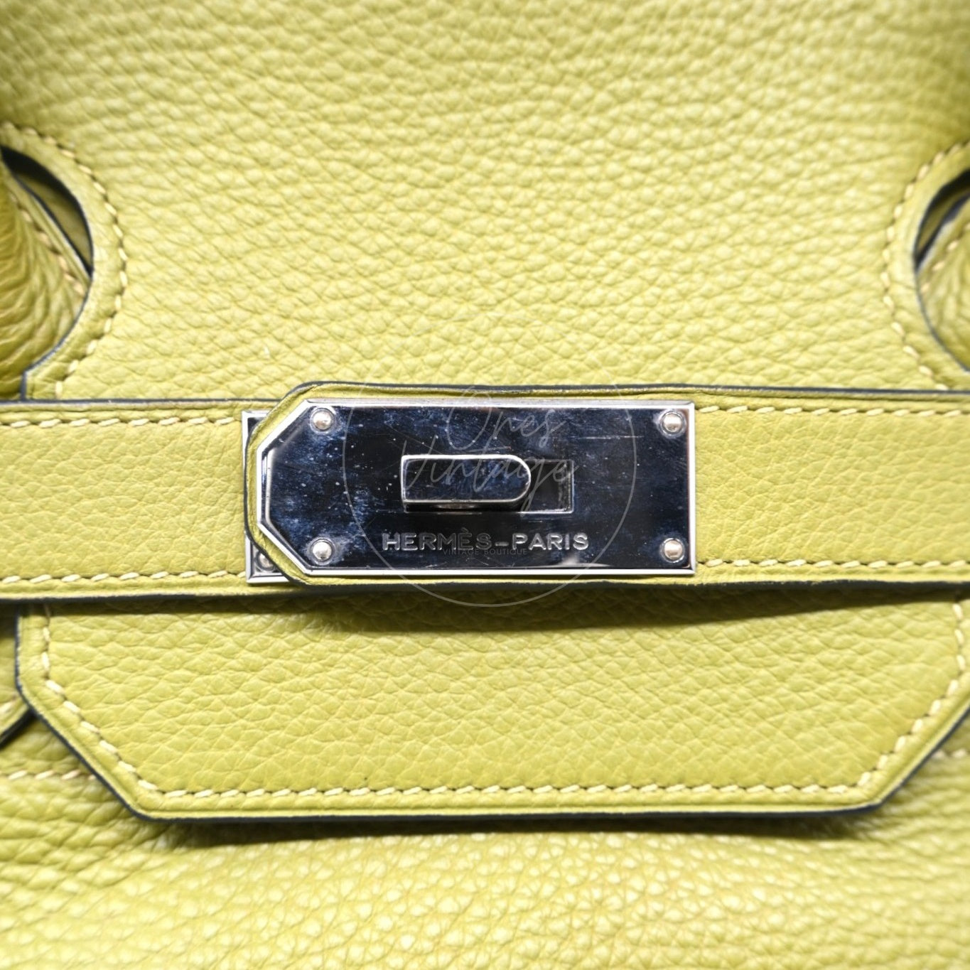Hermes Clemence Shoulder Birkin 42 PHW Vert Chartreuse Square I