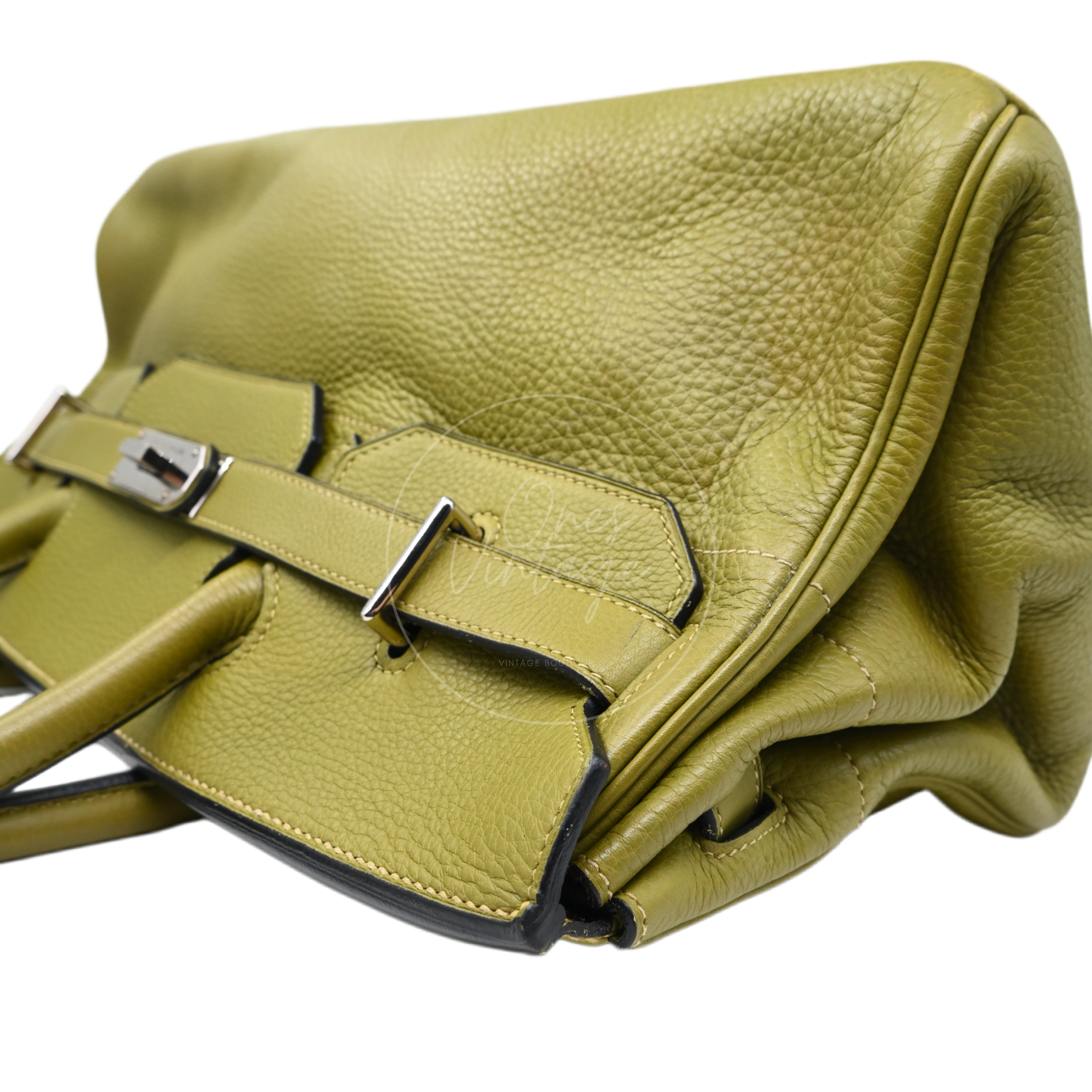 Hermes Clemence Shoulder Birkin 42 PHW Vert Chartreuse Square I