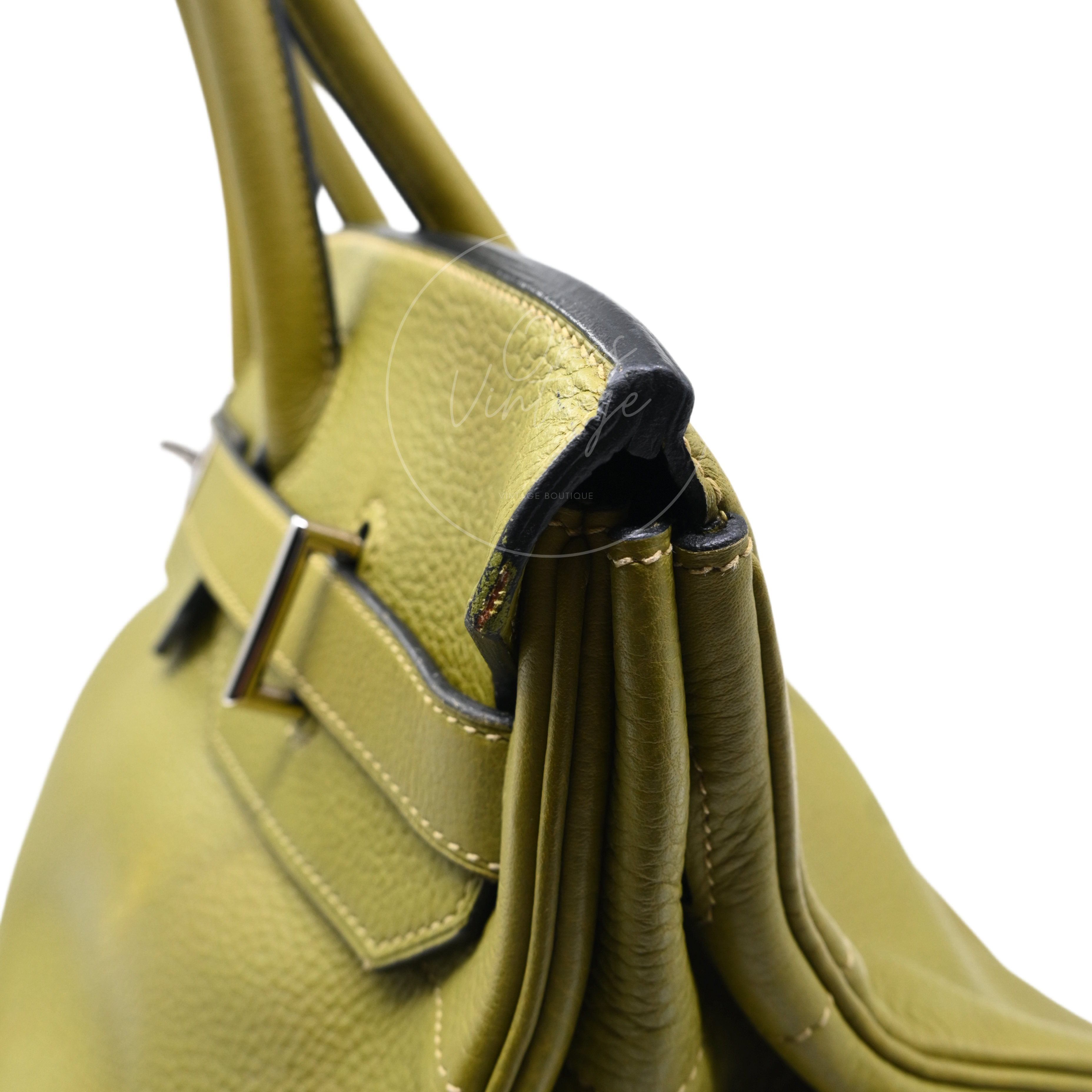 Hermes Clemence Shoulder Birkin 42 PHW Vert Chartreuse Square I