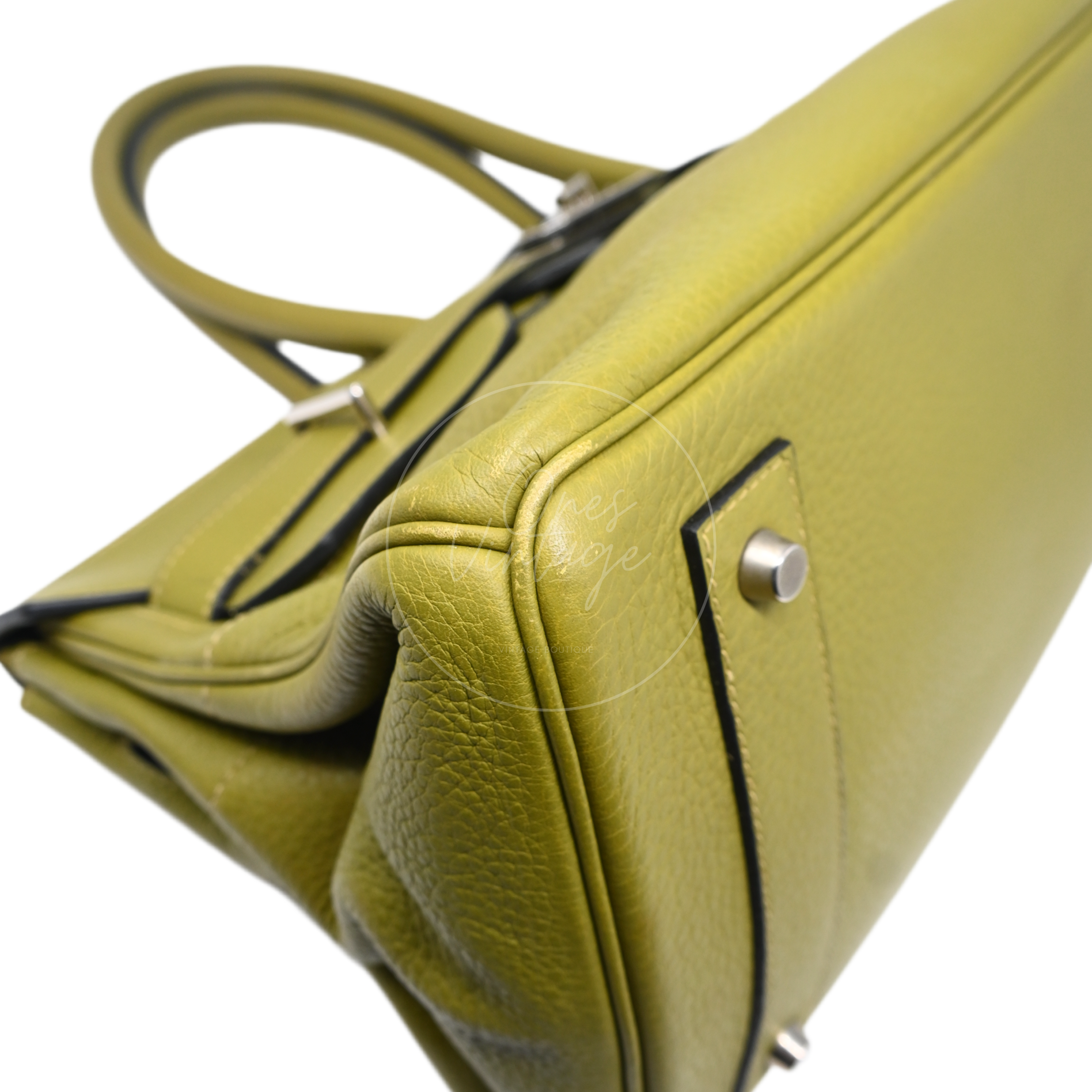 Hermes Clemence Shoulder Birkin 42 PHW Vert Chartreuse Square I