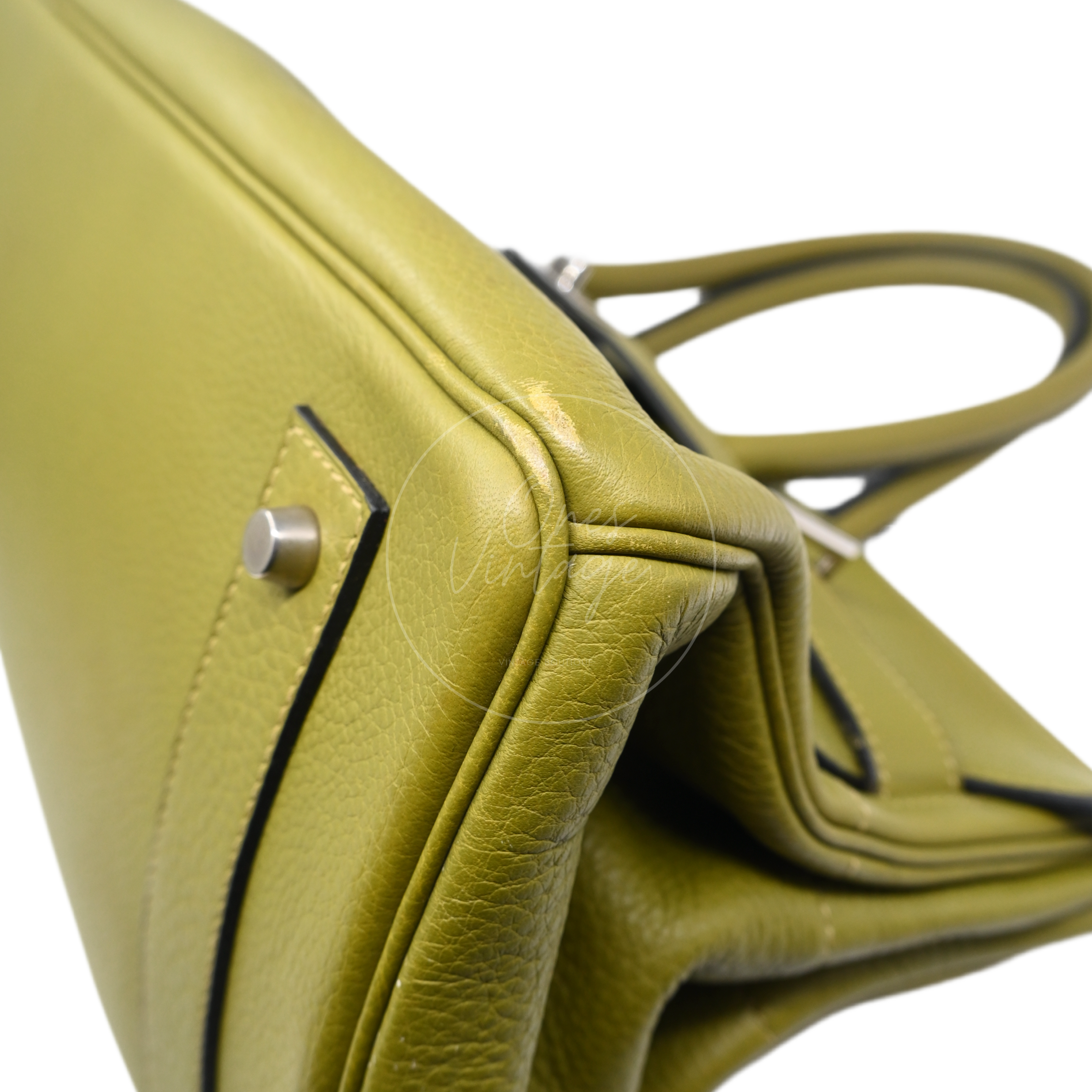 Hermes Clemence Shoulder Birkin 42 PHW Vert Chartreuse Square I
