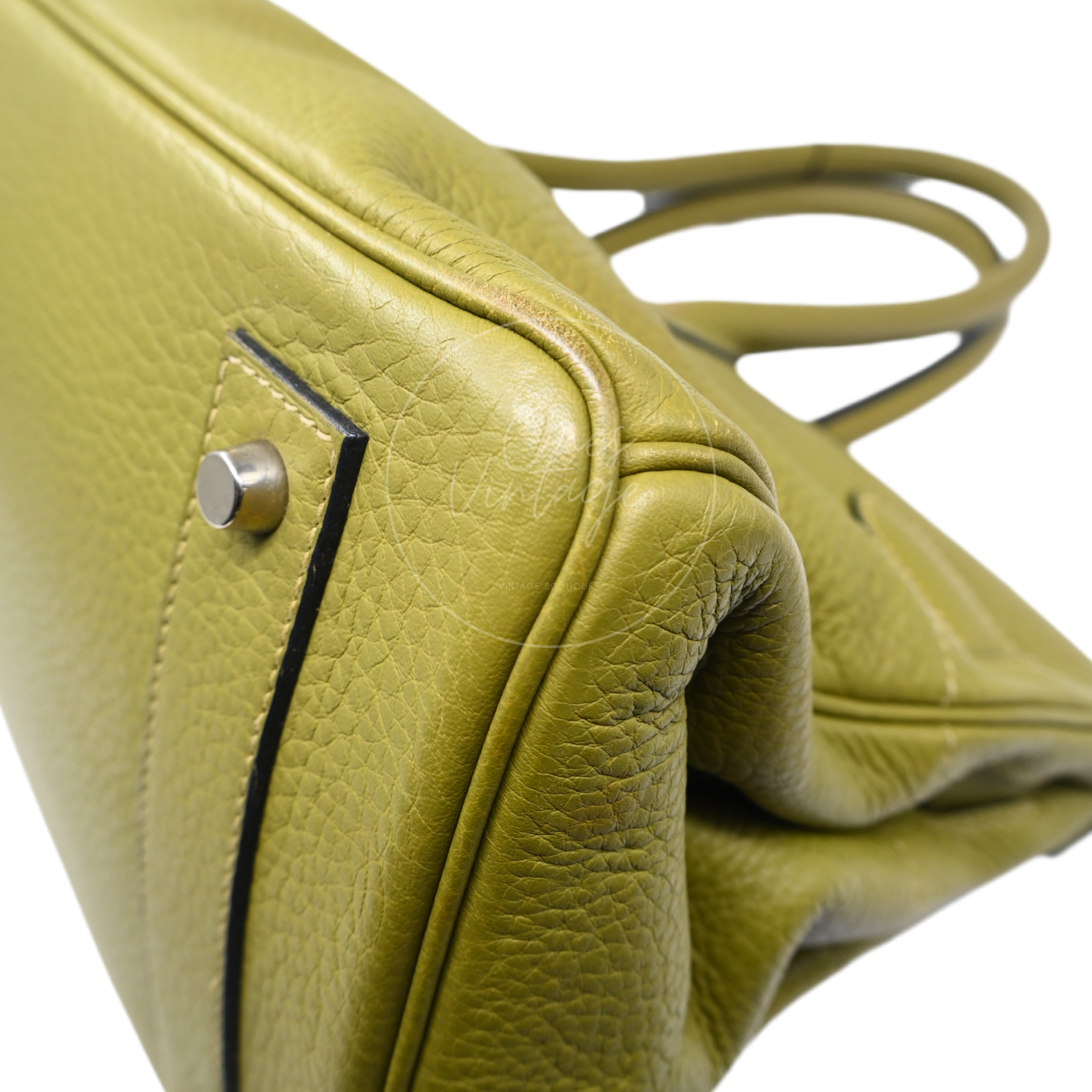 Hermes Clemence Shoulder Birkin 42 PHW Vert Chartreuse Square I