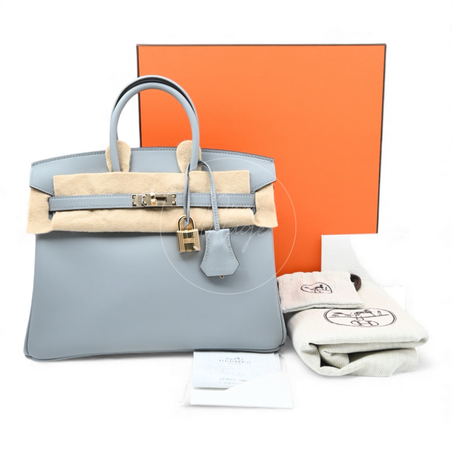 [Unused] Hermes Birkin 25 Swift Gris Pantin GHW Stamp W