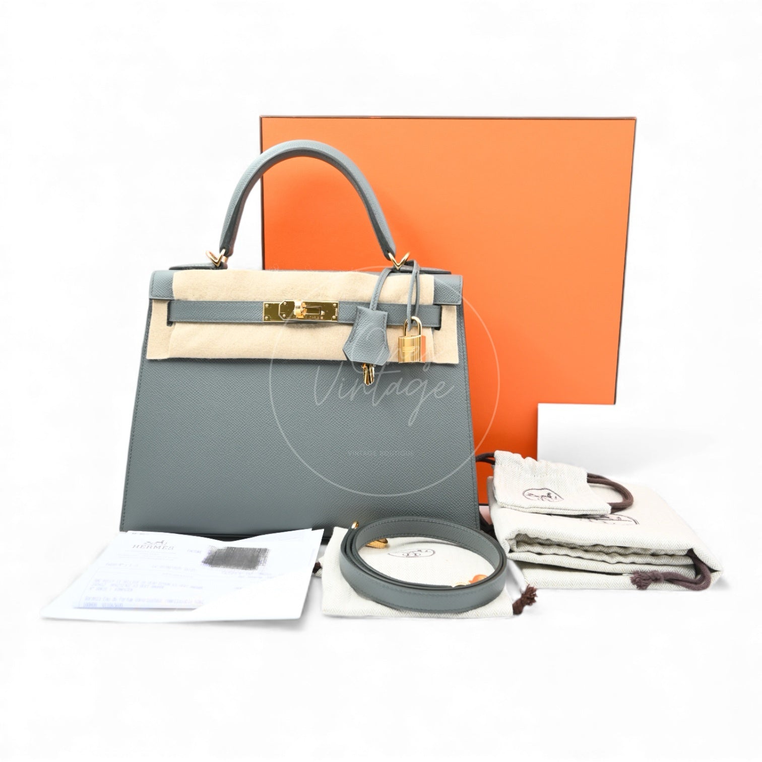 [Unused] Hermes Kelly Sellier Epsom 28 Vert Amande Handbag