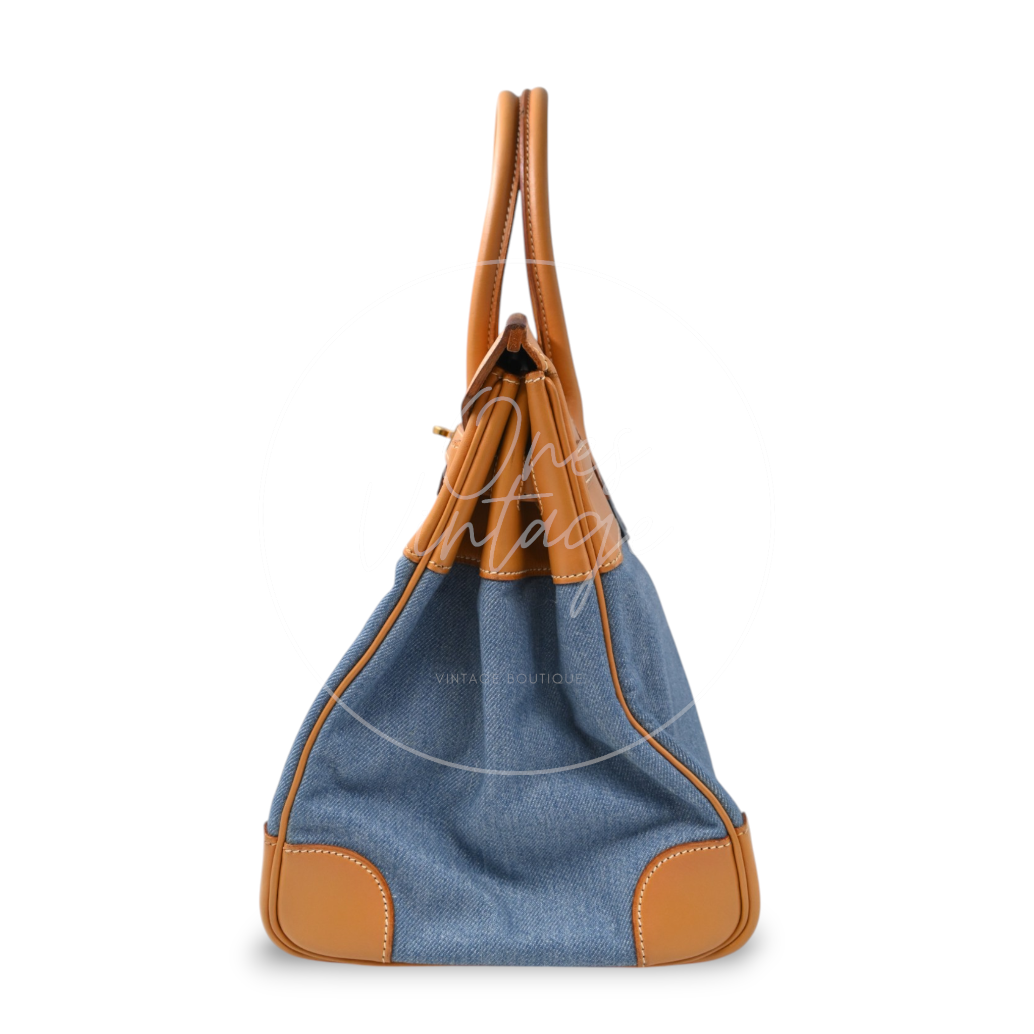 Hermes Birkin 35 Denim Fabrics GHW Brown Blue Square I