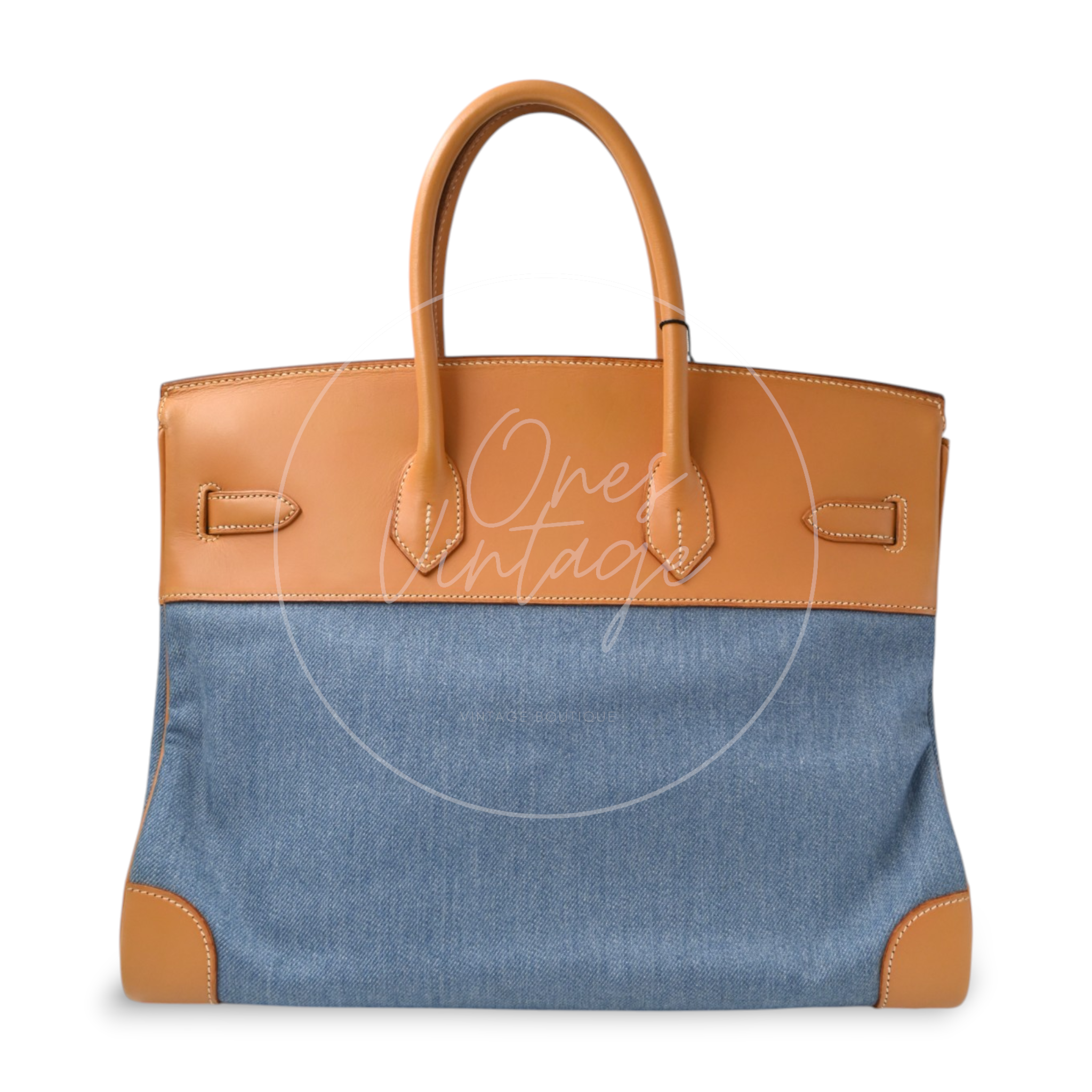 Hermes Birkin 35 Denim Fabrics GHW Brown Blue Square I