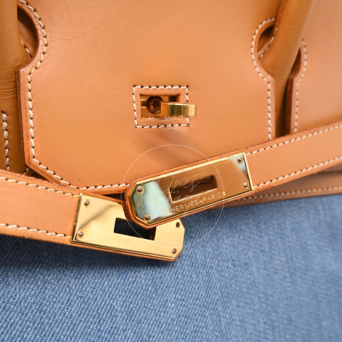 Hermes Birkin 35 Denim Fabrics GHW Brown Blue Square I