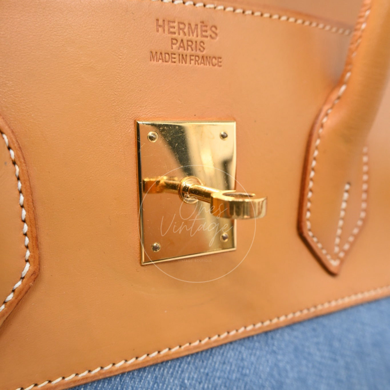Hermes Birkin 35 Denim Fabrics GHW Brown Blue Square I