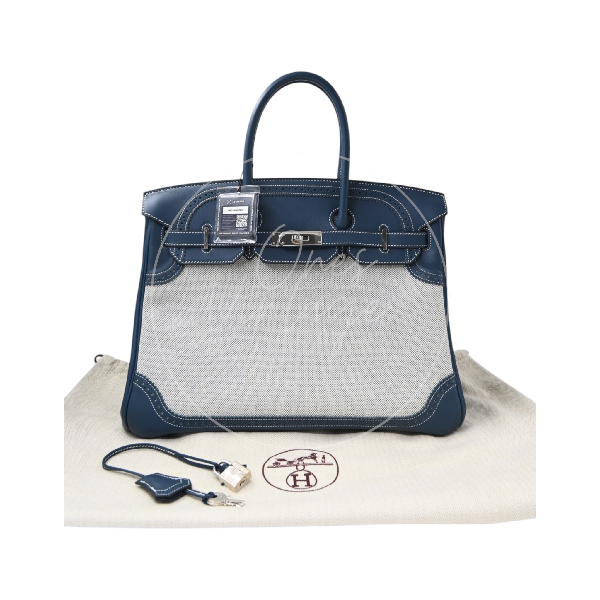 Hermes Birkin 35 Ghillies Tolie PHW Blue Square R