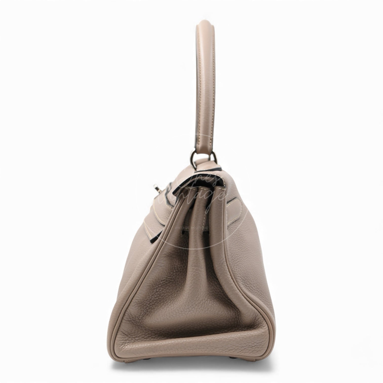 [Pre-owned] Hermes Kelly Shoulder 42 PHW Gris Tourterelle Taurillon Clemence Stamp Square M