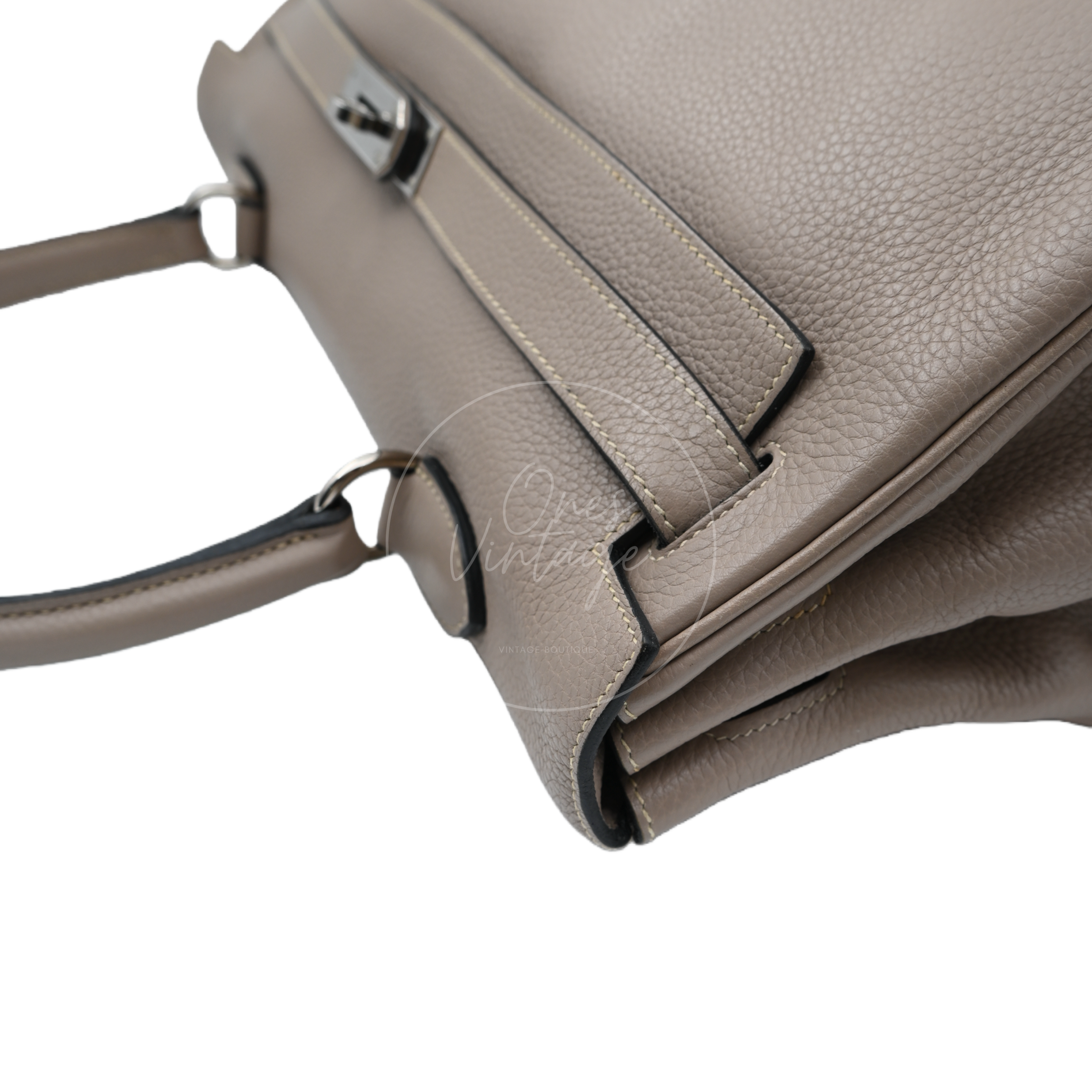 [Pre-owned] Hermes Kelly Shoulder 42 PHW Gris Tourterelle Taurillon Clemence Stamp Square M