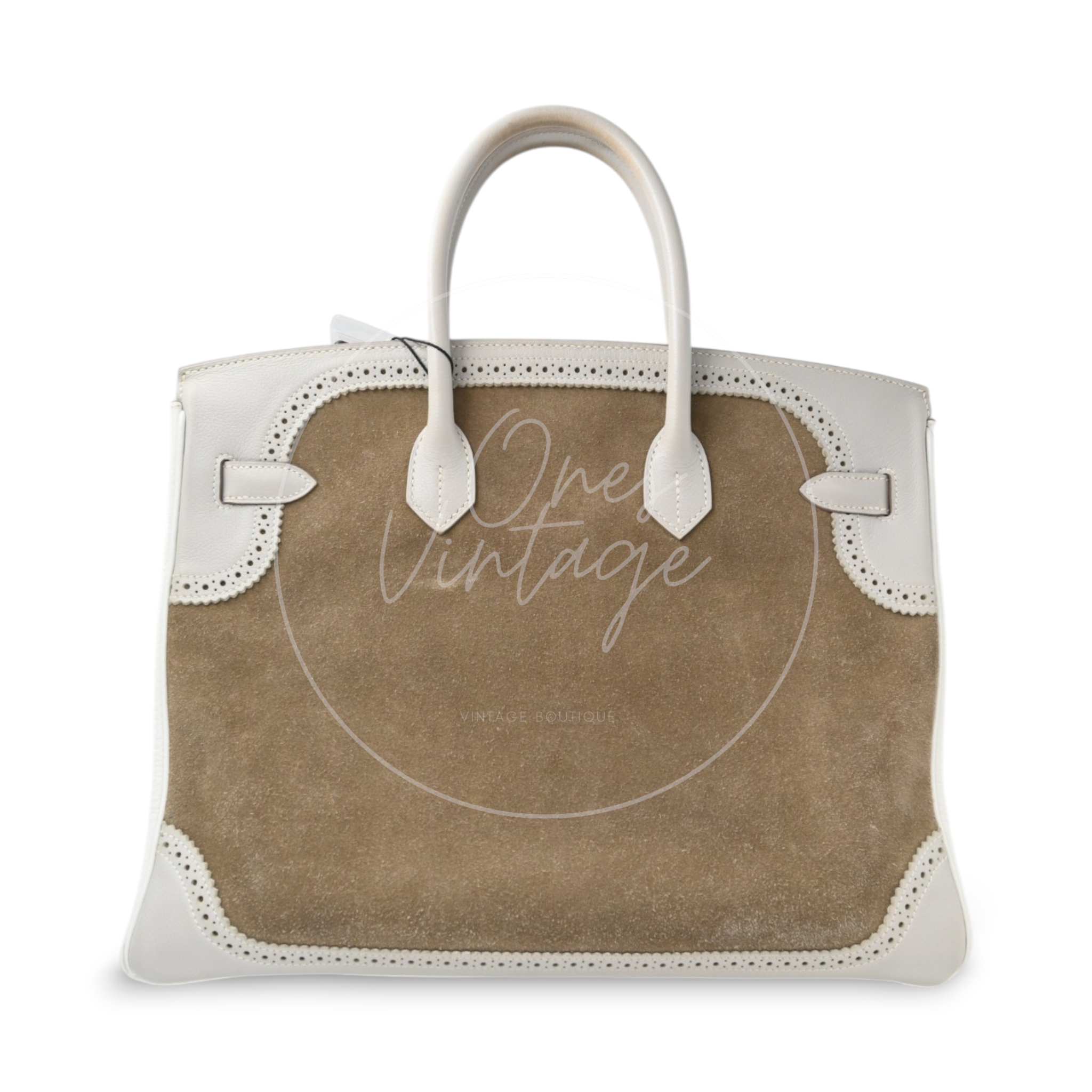 Hermes Birkin 35 Grizzly Ghillies PHW Gris Perle, Etoupe Stamp T