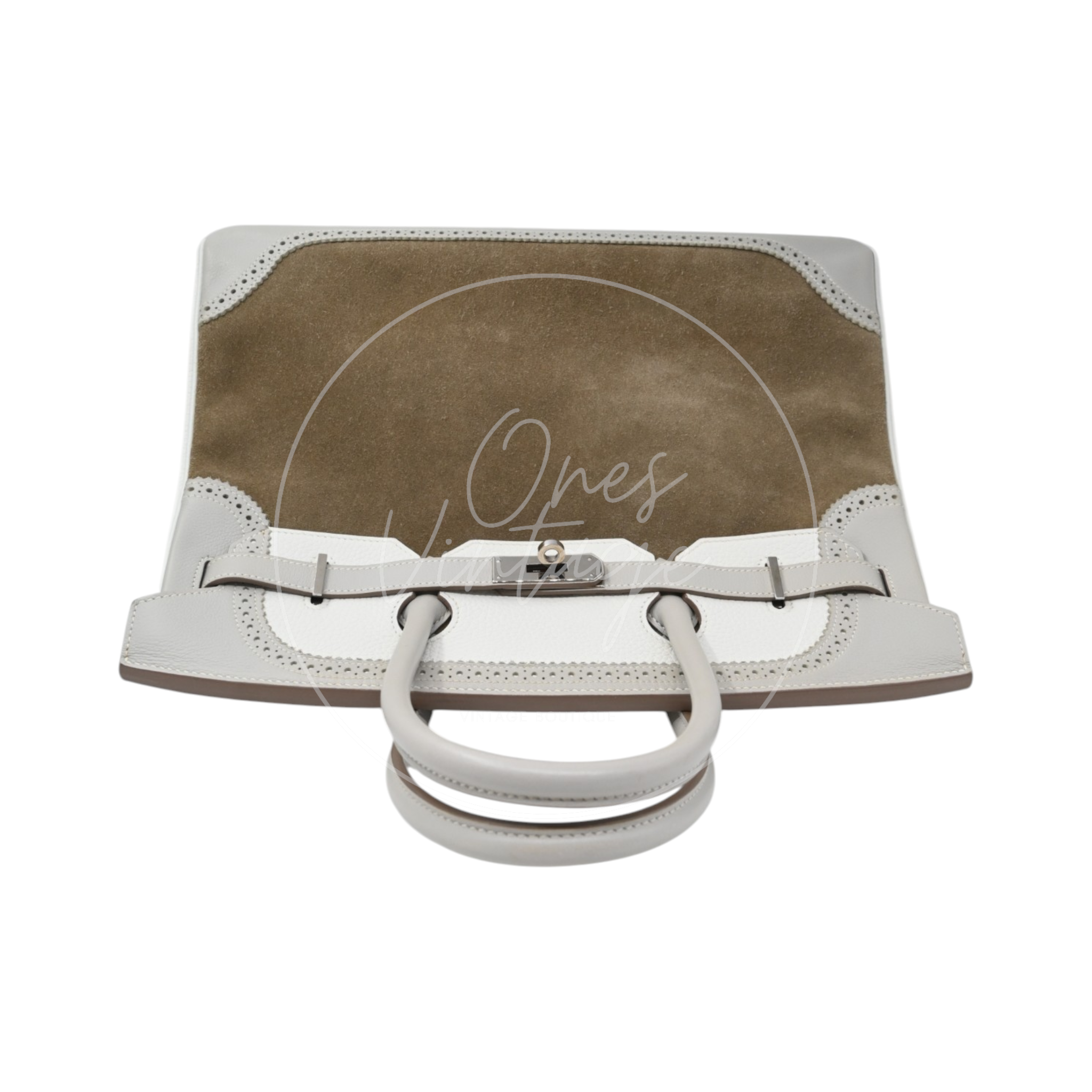 Hermes Birkin 35 Grizzly Ghillies PHW Gris Perle, Etoupe Stamp T