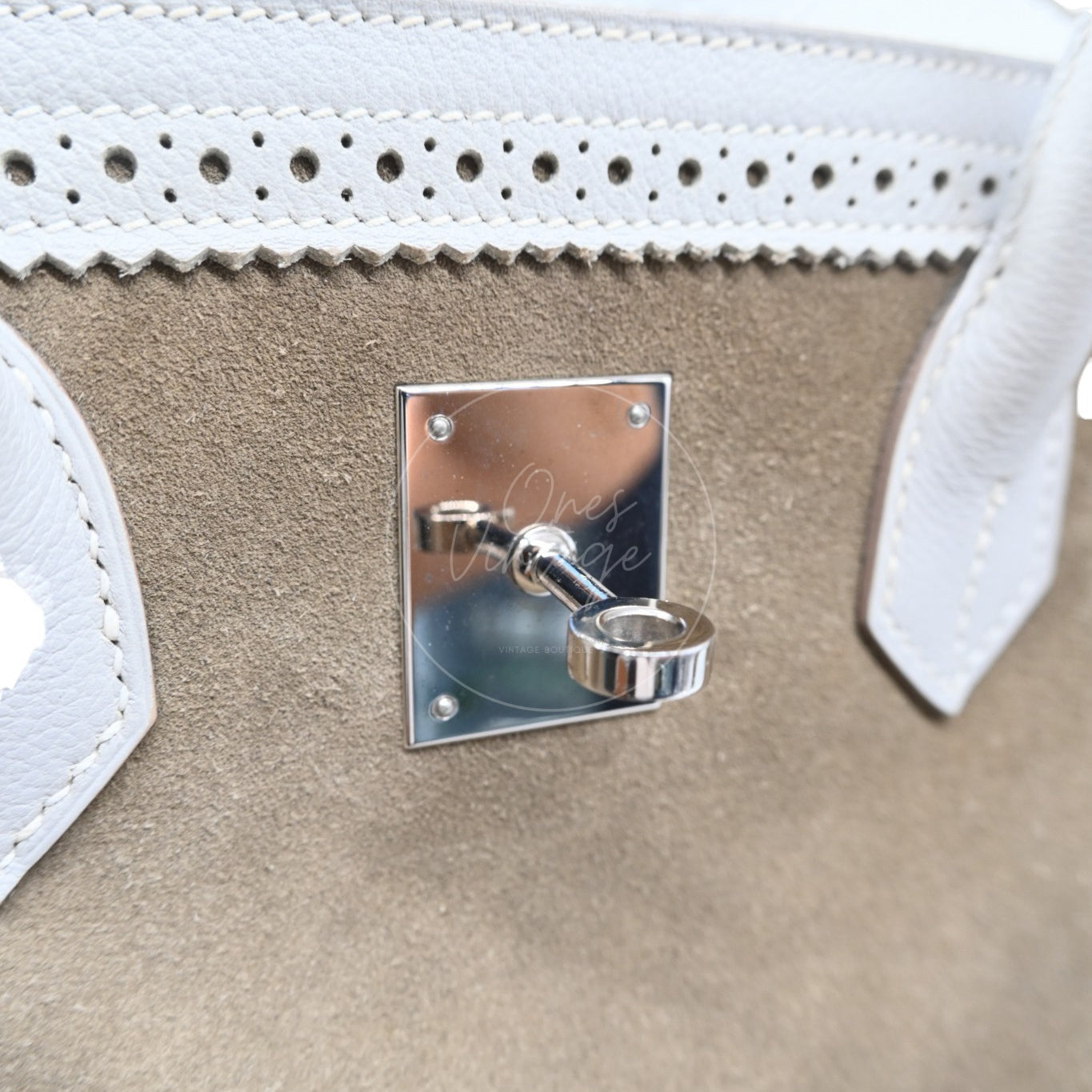 Hermes Birkin 35 Grizzly Ghillies PHW Gris Perle, Etoupe Stamp T