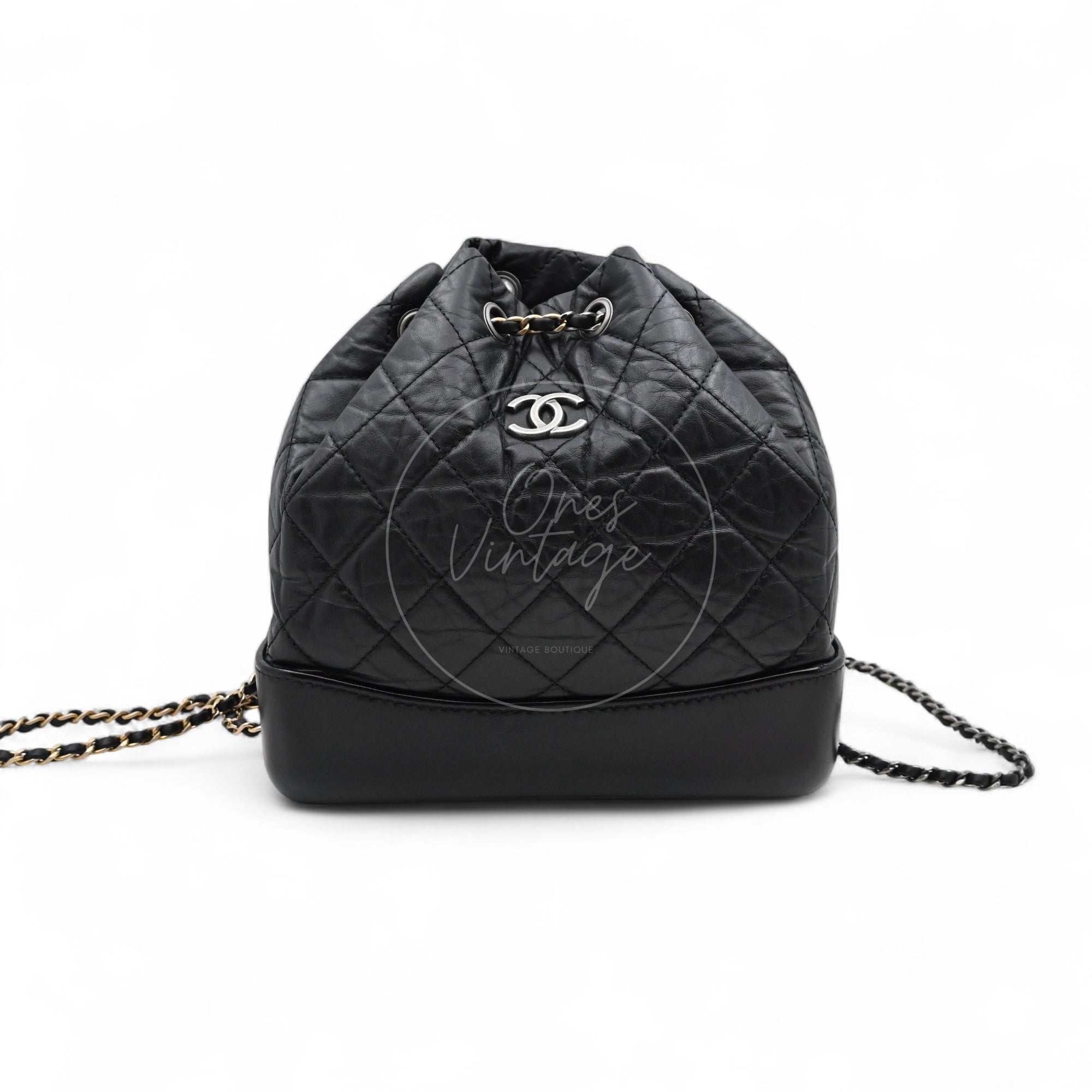 [Pre-owned] Chanel Black Calfskin Gabrielle Chain Backpack