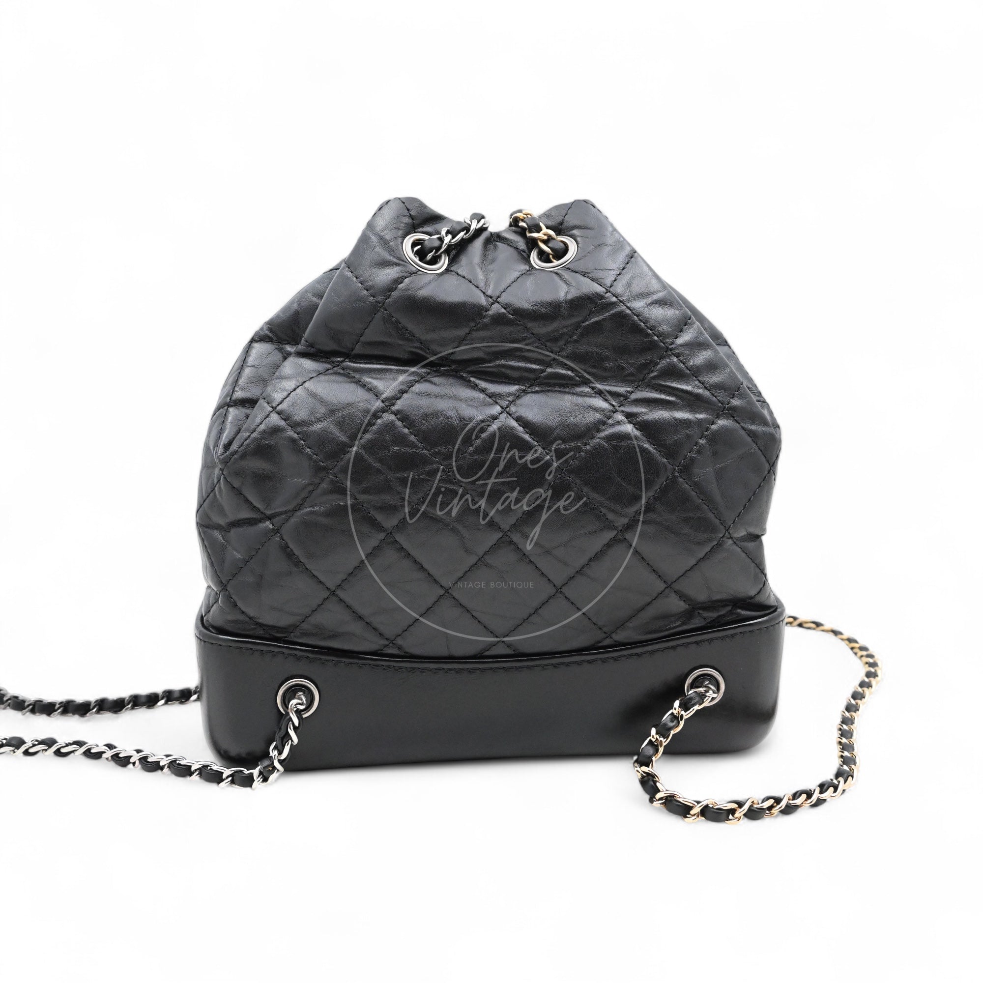 [Pre-owned] Chanel Black Calfskin Gabrielle Chain Backpack