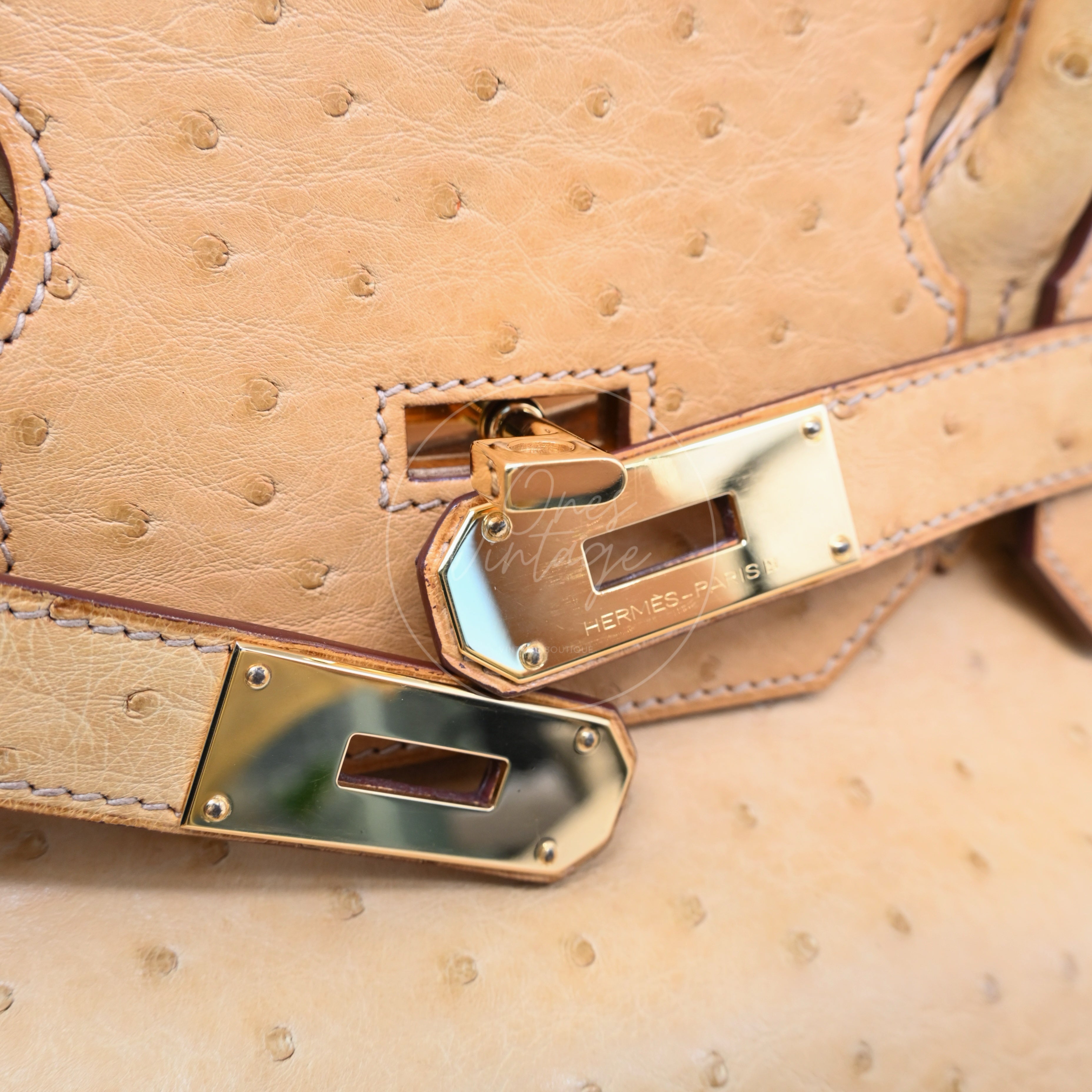 Hermes Birkin Shoulder Ostrich Leather GHW Natural Sable Square O