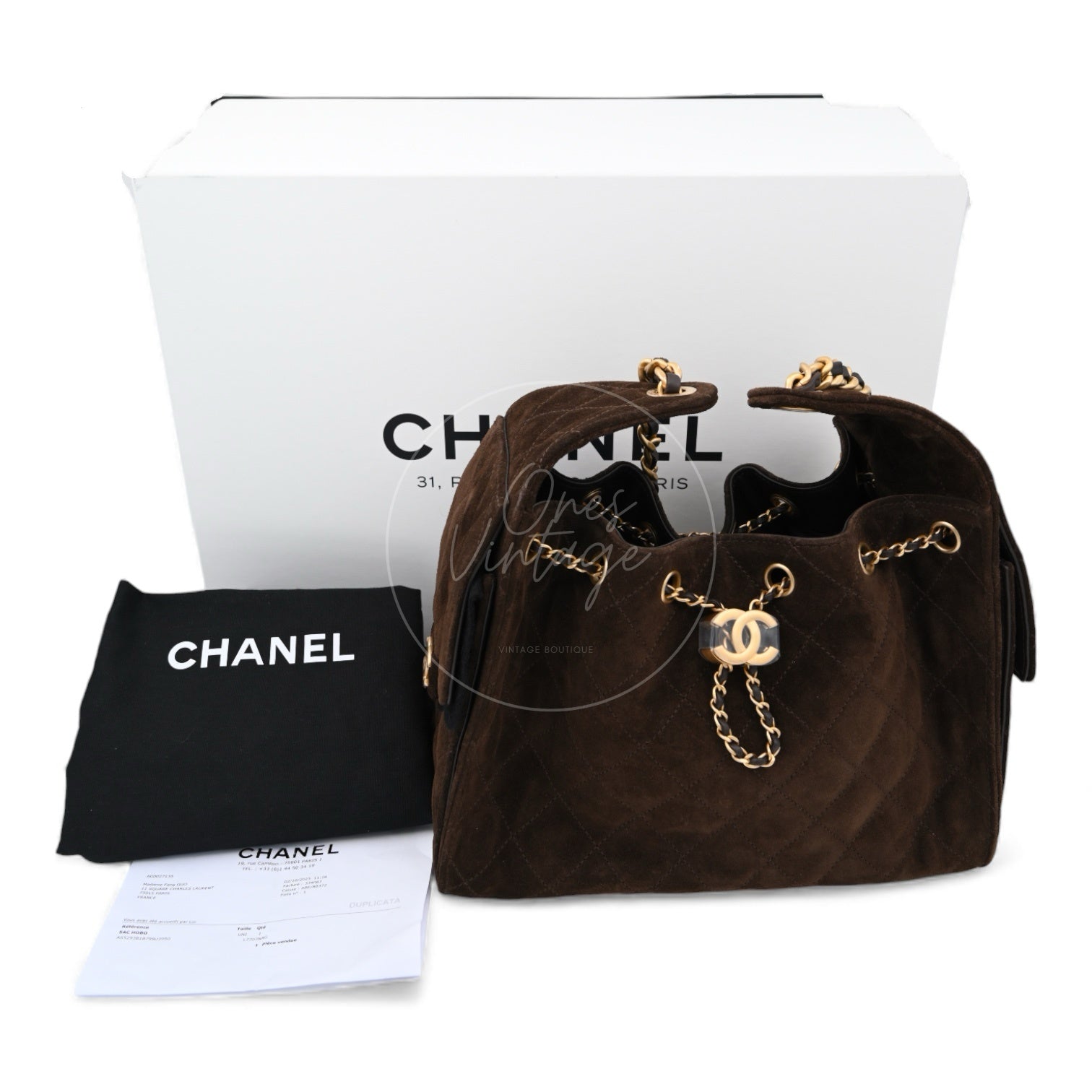 [Unused] Chanel 25 Suede Calfskin & Gold-tone Metal Dark Brown Small Handbag