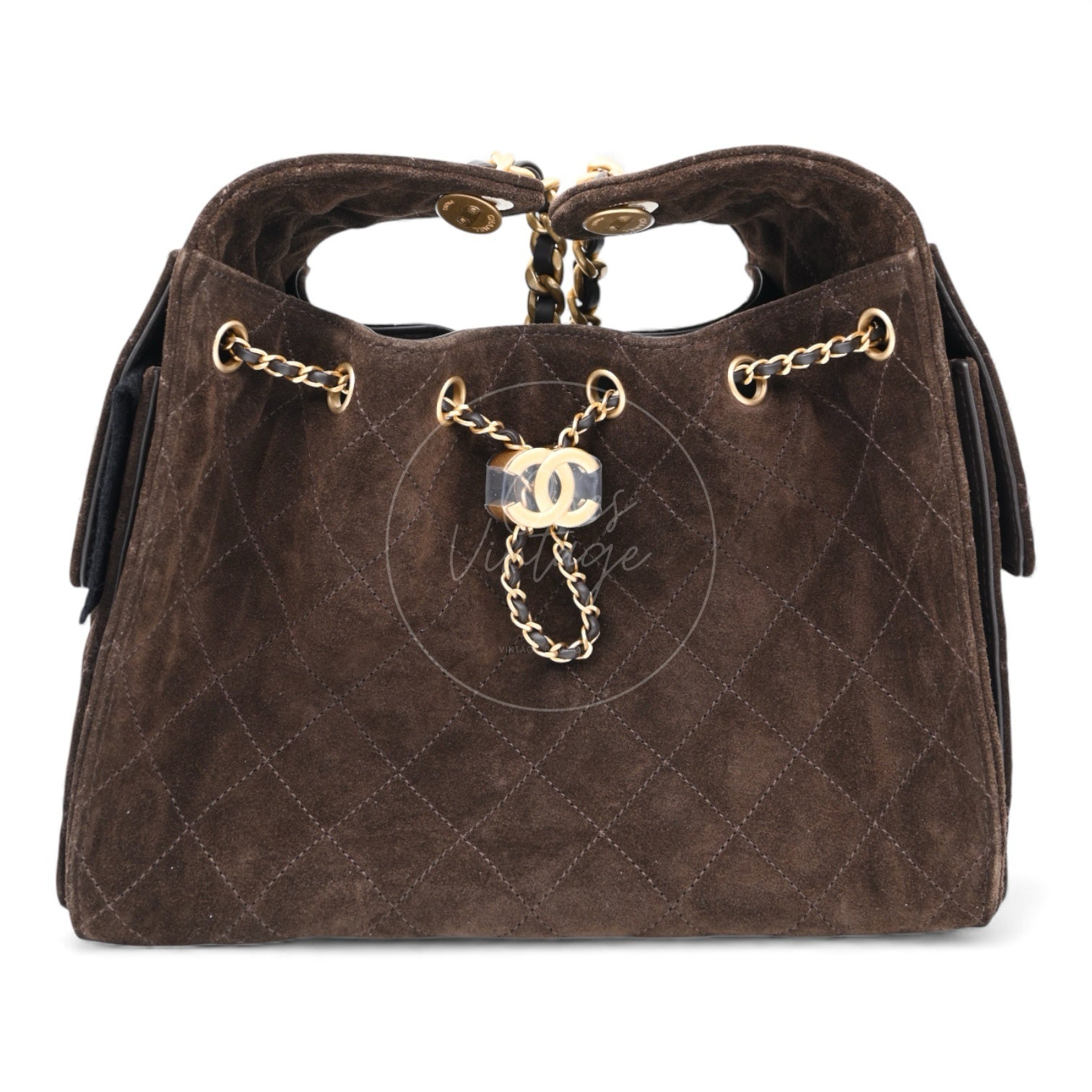 [Unused] Chanel 25 Suede Calfskin & Gold-tone Metal Dark Brown Small Handbag