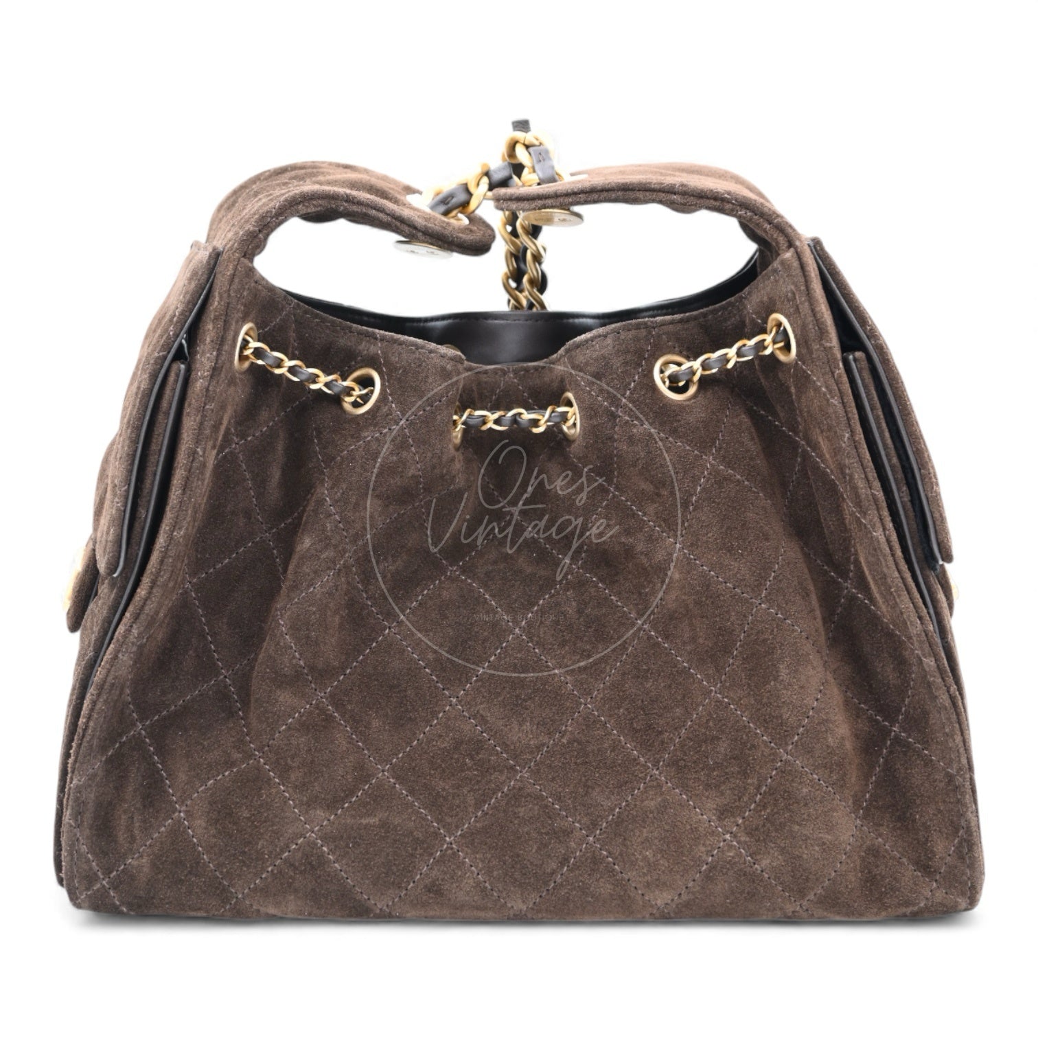 [Unused] Chanel 25 Suede Calfskin & Gold-tone Metal Dark Brown Small Handbag