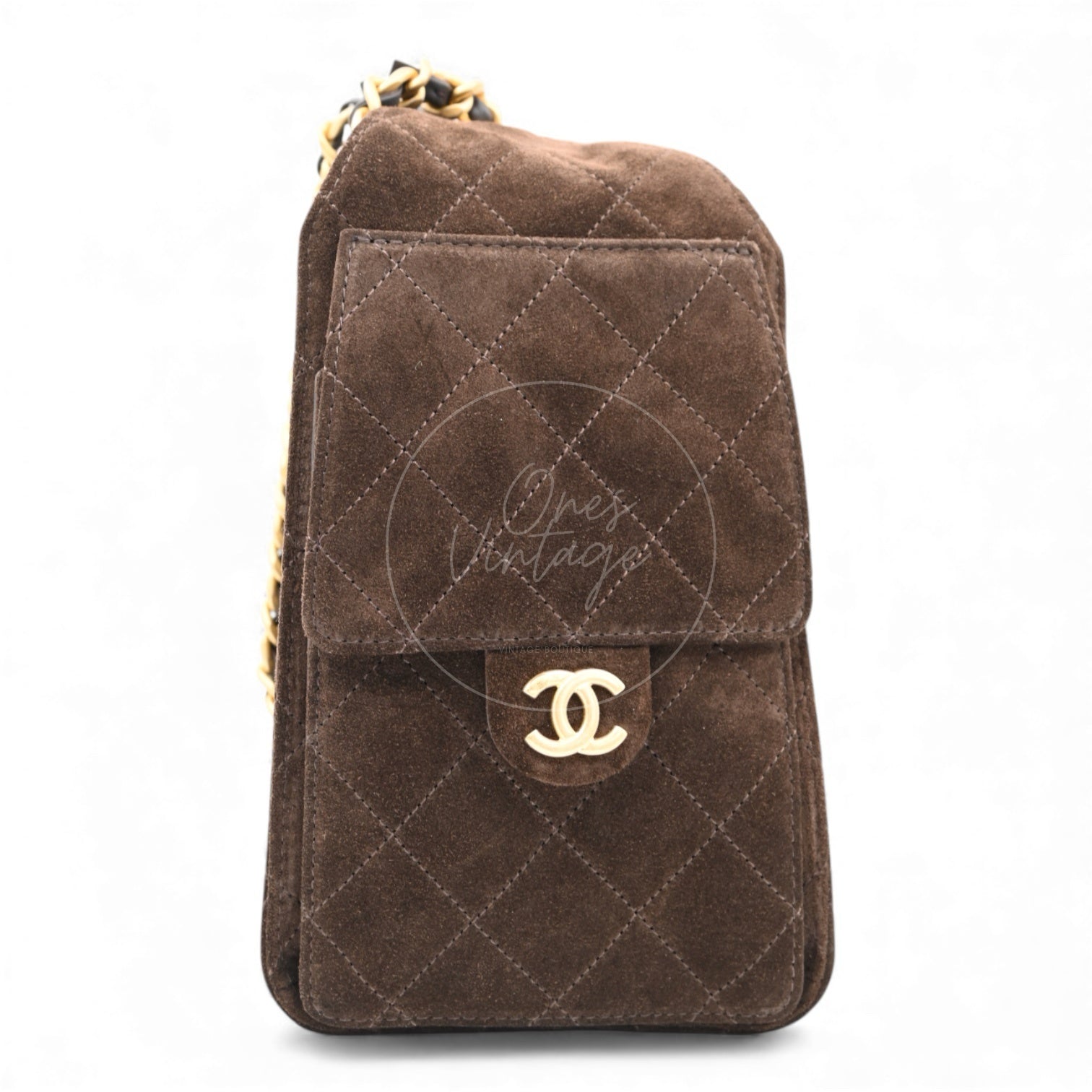 [Unused] Chanel 25 Suede Calfskin & Gold-tone Metal Dark Brown Small Handbag