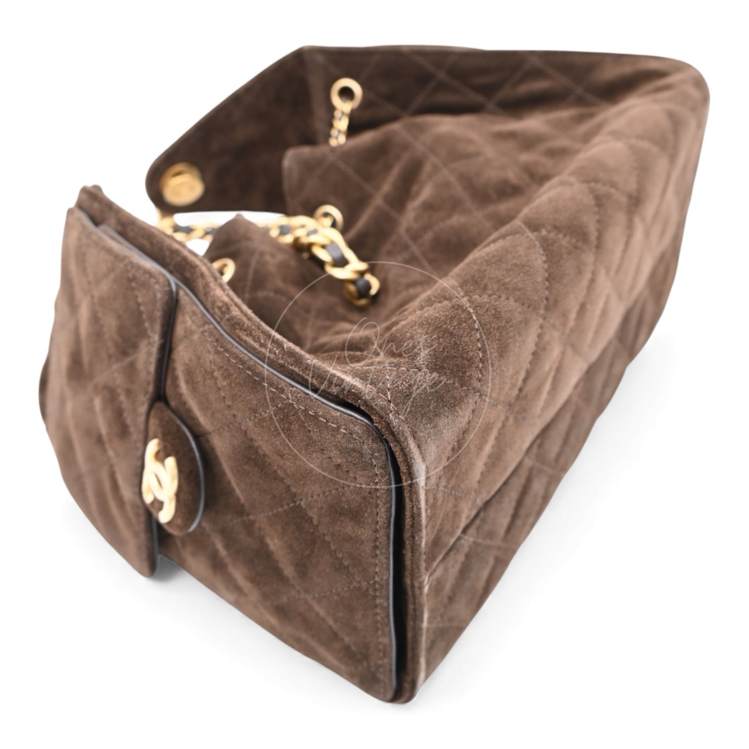 [Unused] Chanel 25 Suede Calfskin & Gold-tone Metal Dark Brown Small Handbag