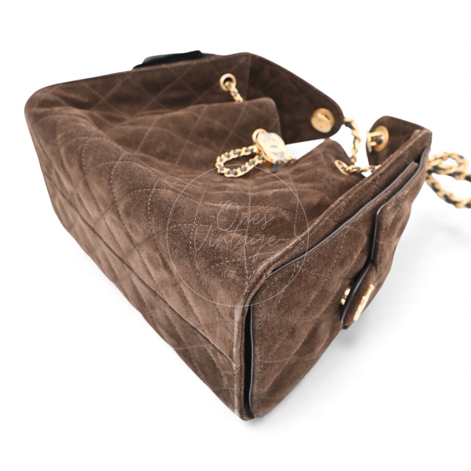 [Unused] Chanel 25 Suede Calfskin & Gold-tone Metal Dark Brown Small Handbag