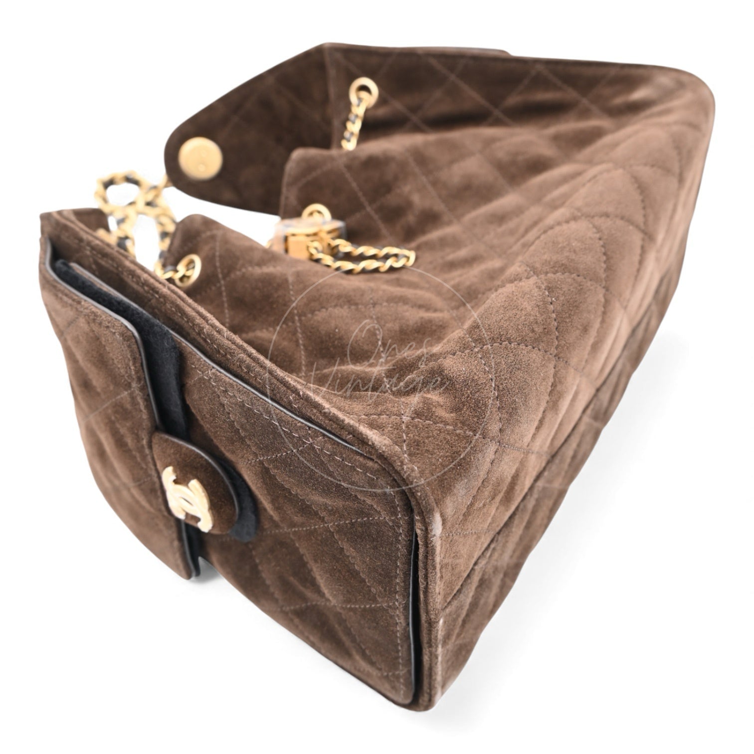 [Unused] Chanel 25 Suede Calfskin & Gold-tone Metal Dark Brown Small Handbag