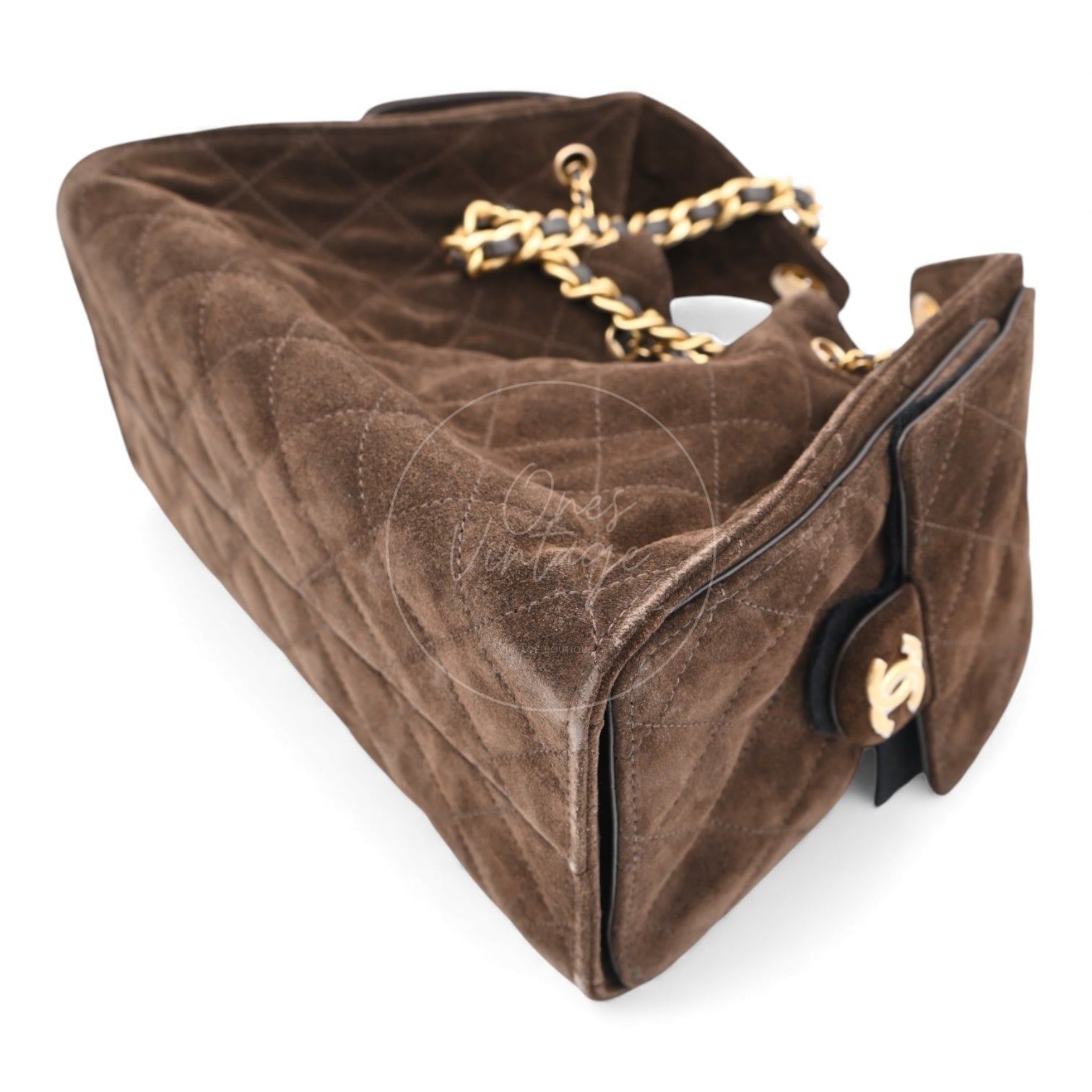 [Unused] Chanel 25 Suede Calfskin & Gold-tone Metal Dark Brown Small Handbag