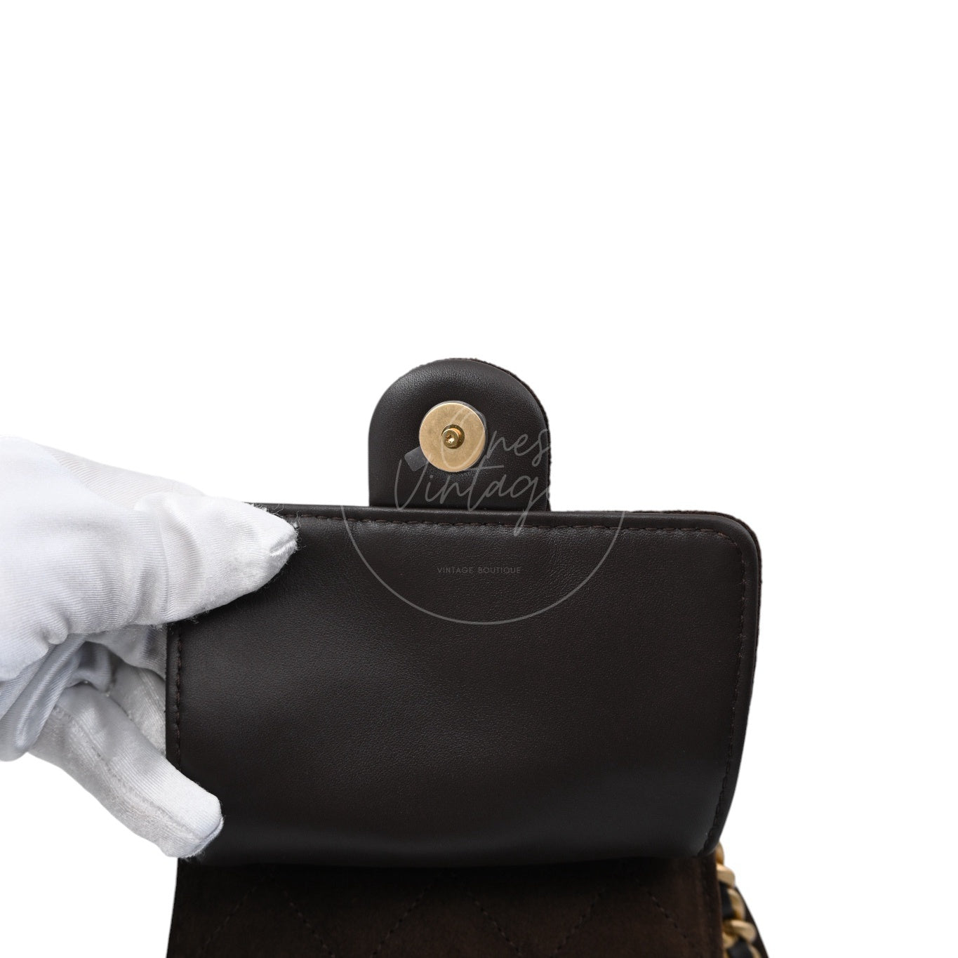 [Unused] Chanel 25 Suede Calfskin & Gold-tone Metal Dark Brown Small Handbag