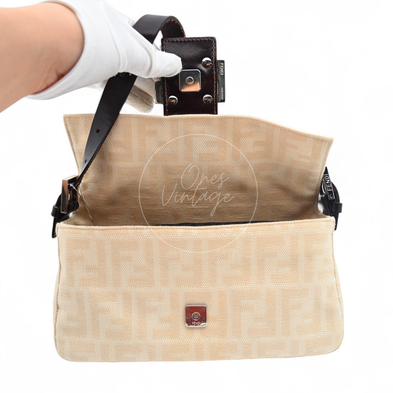 [Pre-owned] Fendi Vintage Zucca Canvas Mamma Baguette Ivory