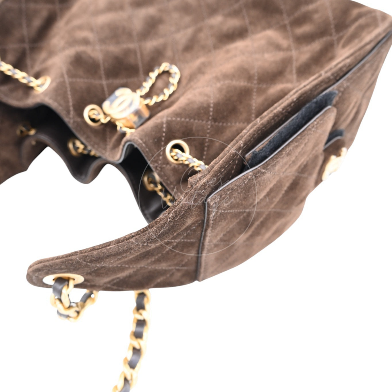 [Unused] Chanel 25 Suede Calfskin & Gold-tone Metal Dark Brown Small Handbag
