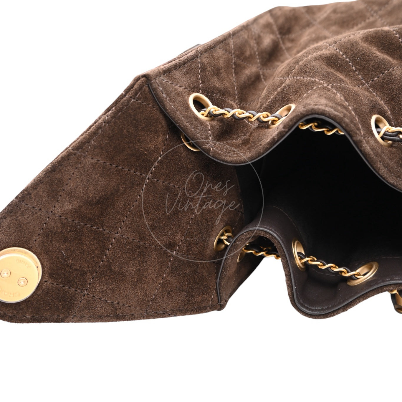 [Unused] Chanel 25 Suede Calfskin & Gold-tone Metal Dark Brown Small Handbag