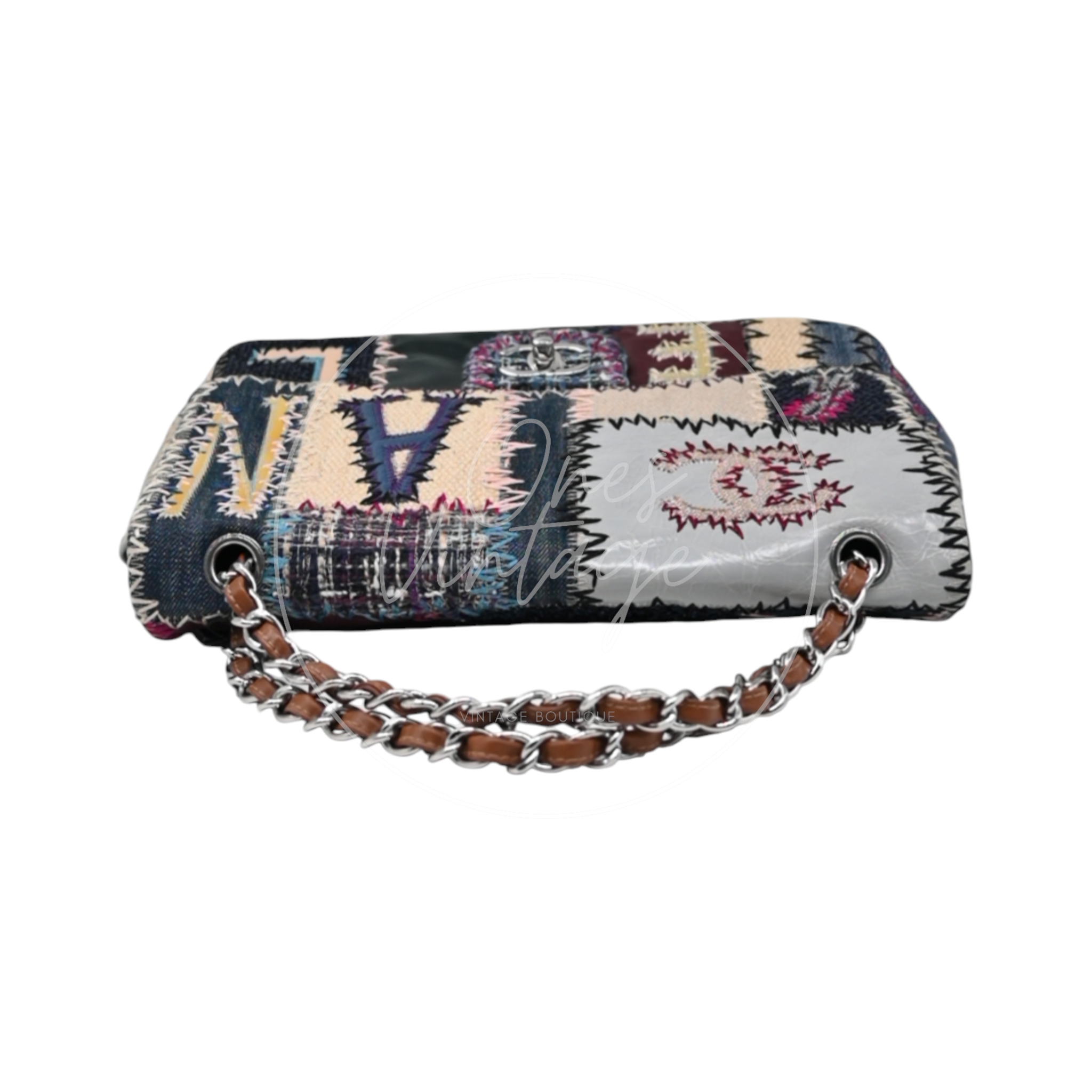 Chanel Denim Tweed Patchwork Jumbo Single Flap SHW Multicolor Series 15