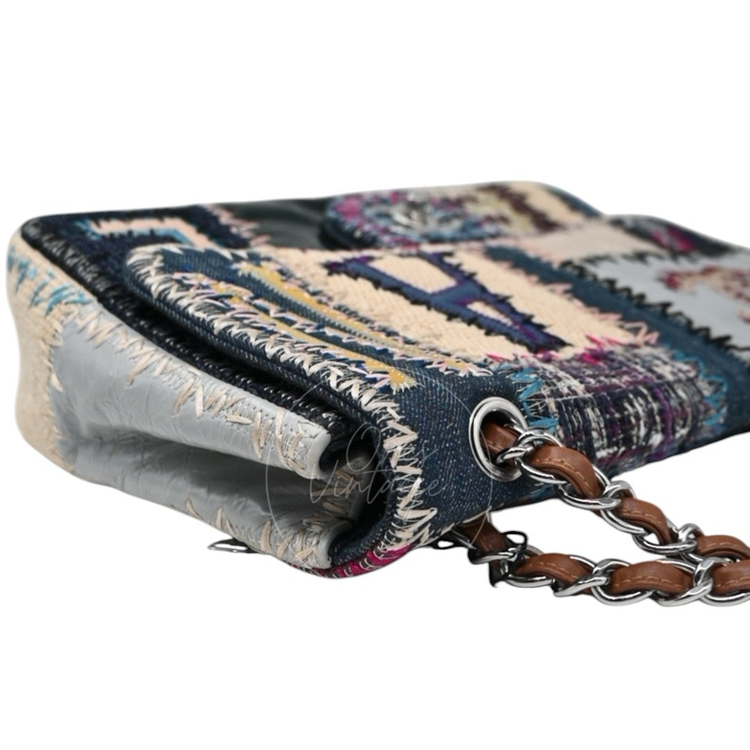 Chanel Denim Tweed Patchwork Jumbo Single Flap SHW Multicolor Series 15