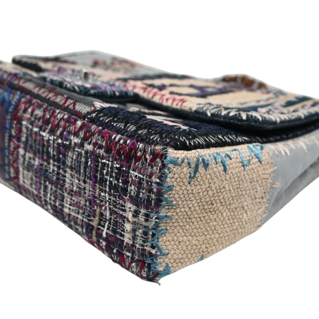 Chanel Denim Tweed Patchwork Jumbo Single Flap SHW Multicolor Series 15