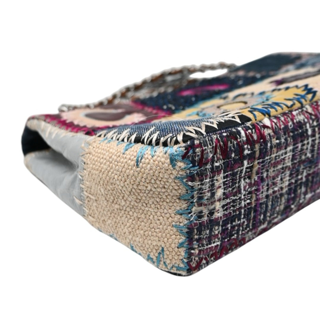 Chanel Denim Tweed Patchwork Jumbo Single Flap SHW Multicolor Series 15