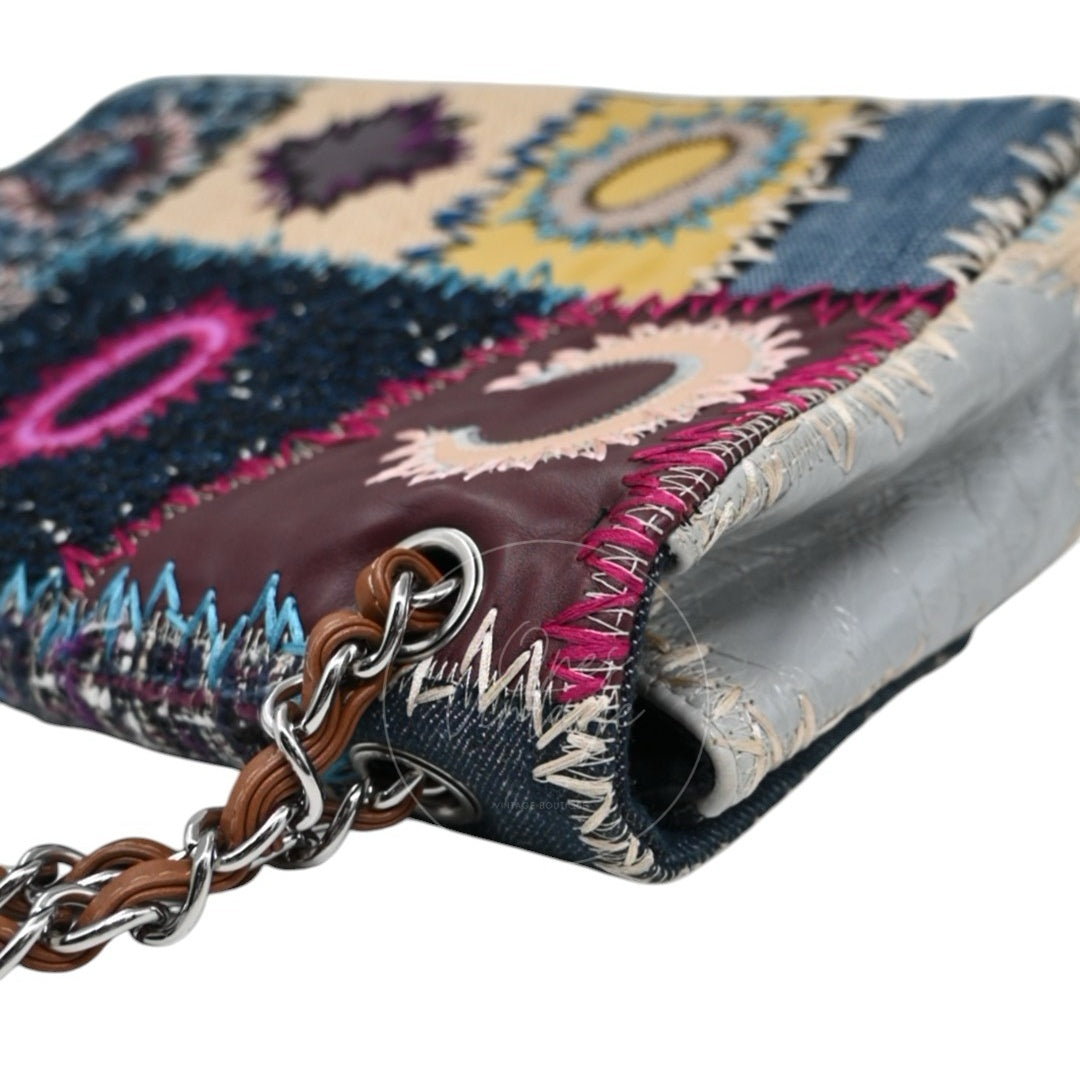 Chanel Denim Tweed Patchwork Jumbo Single Flap SHW Multicolor Series 15
