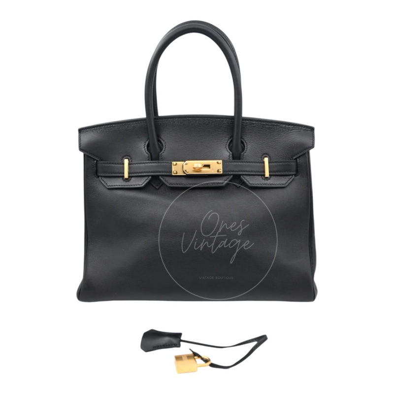 [Pre-owned] Hermes Birkin 30 Noir GHW Stamp Square B