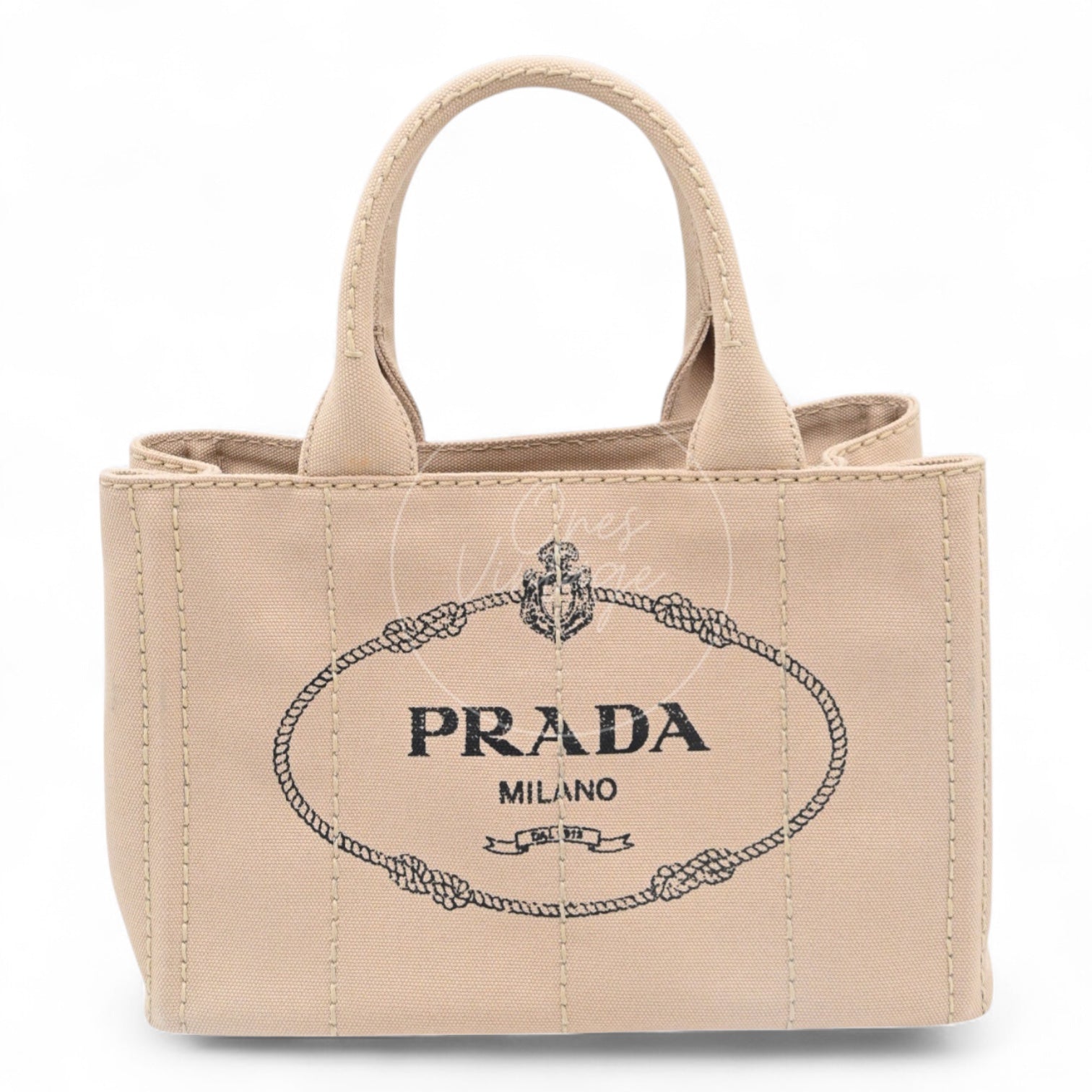[Pre-owned] Prada 1BG439 Mini Canapa Handbag in Beige Canvas