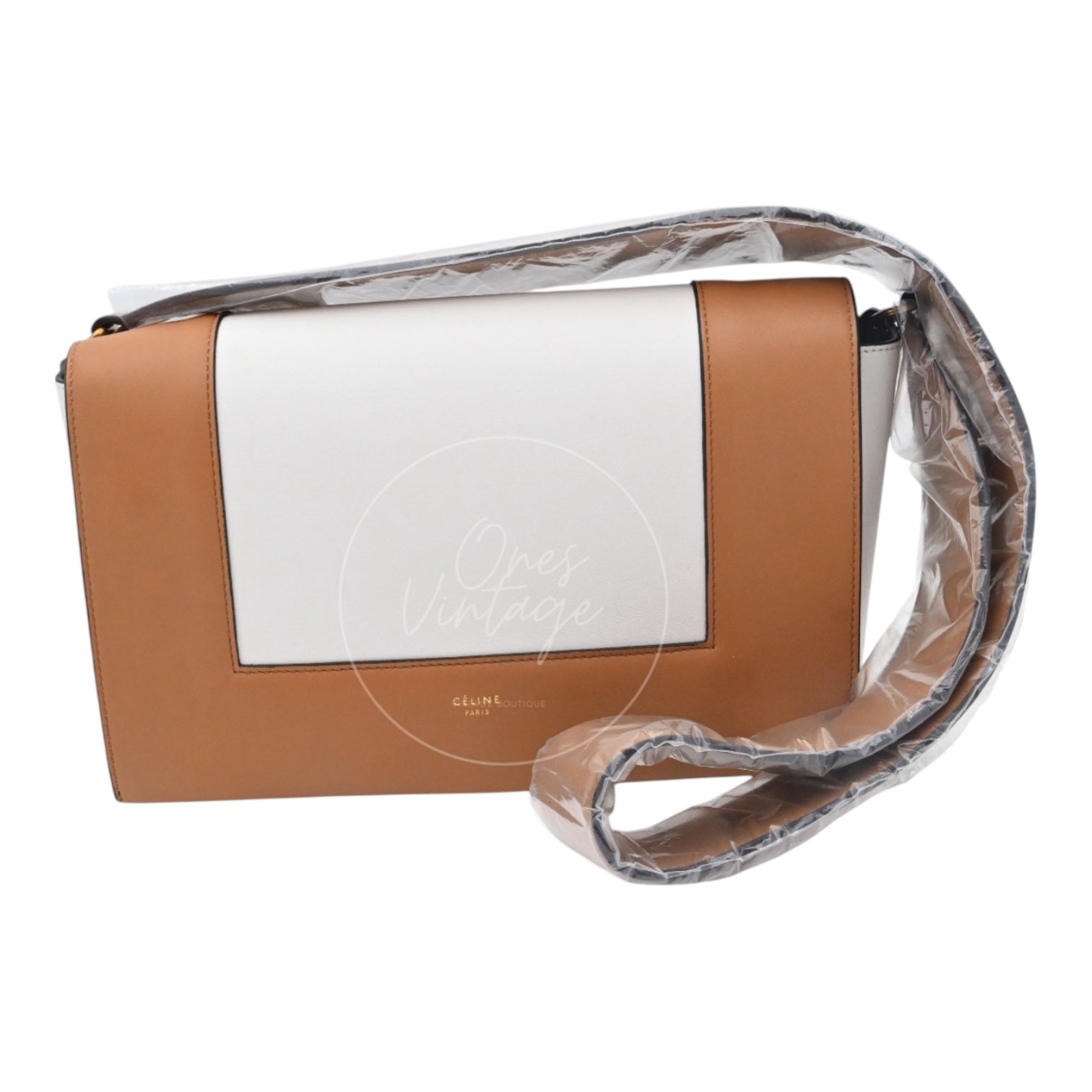 [Unused] Celine Medium Frame Bag Tan Optic White