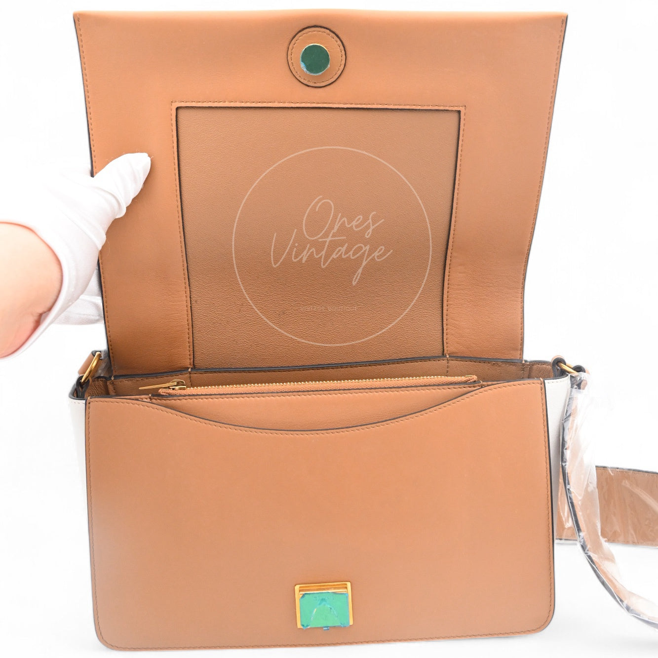 [Unused] Celine Medium Frame Bag Tan Optic White