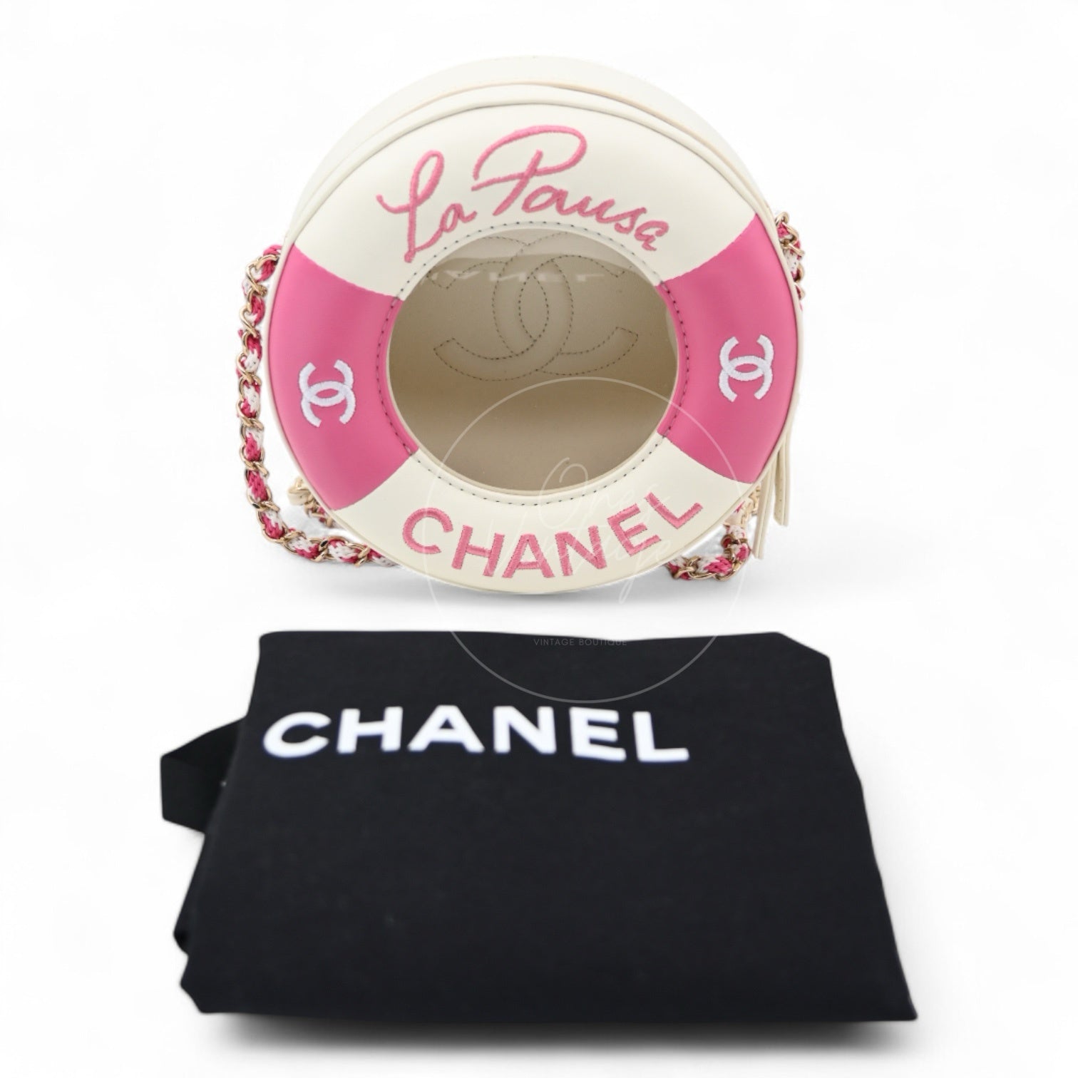 [Pre-owned] Chanel Pink & White Lambskin La Pausa Lifesaver Bag