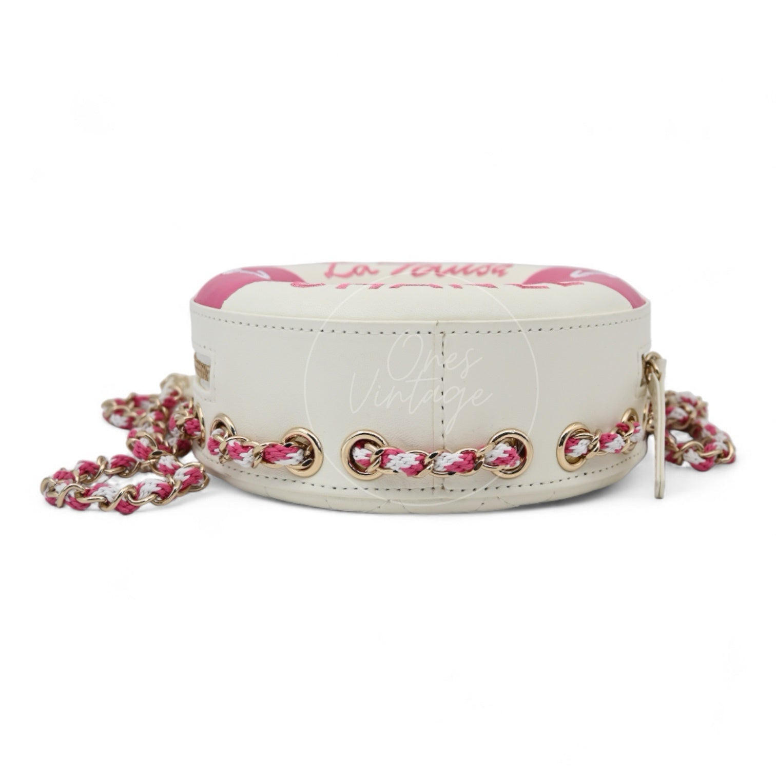 [Pre-owned] Chanel Pink & White Lambskin La Pausa Lifesaver Bag