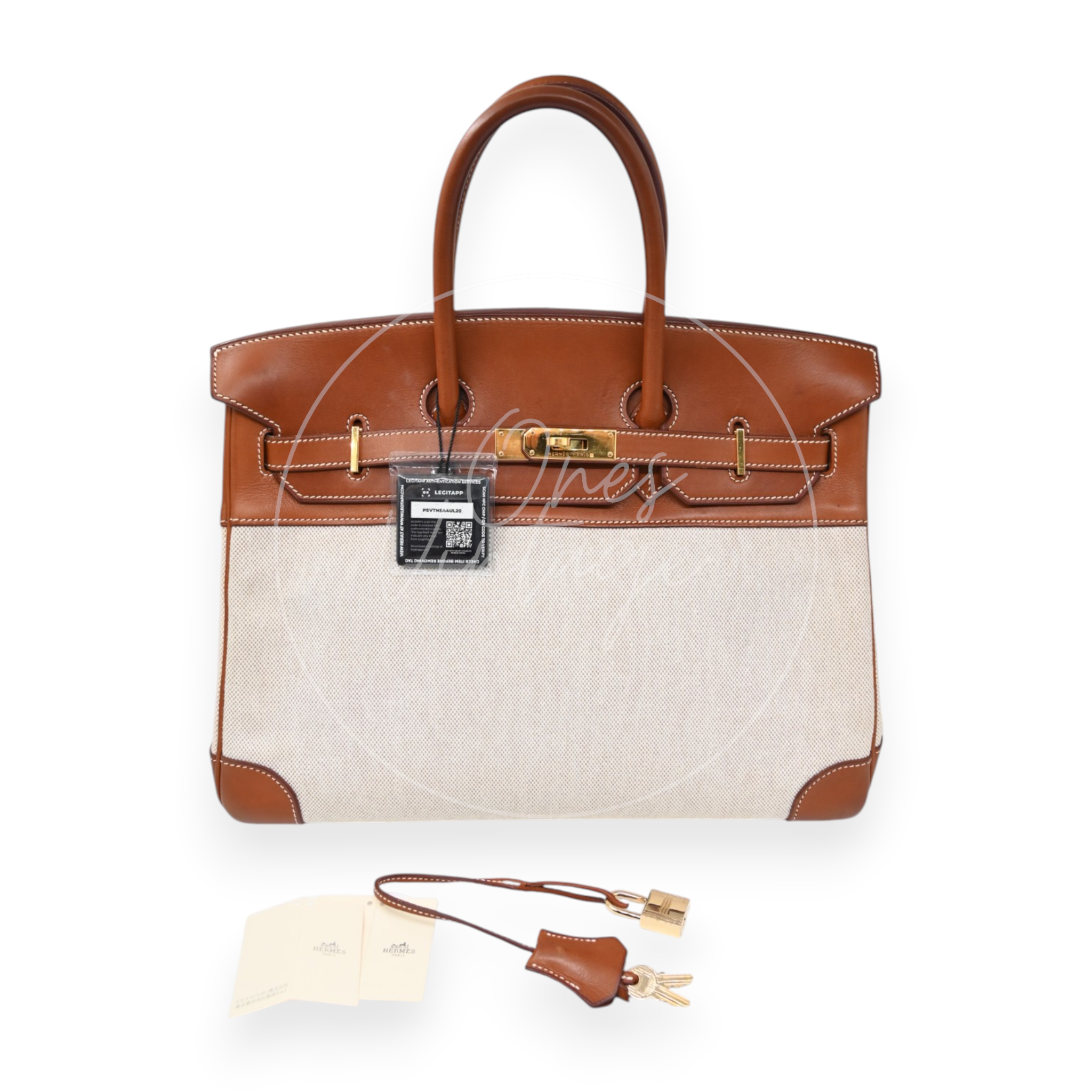 Hermes Birkin 35 Fabrics x Barenia GHW Beige Brown Square H