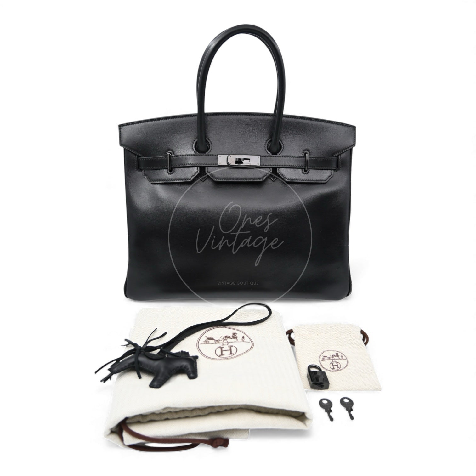 [Per-Owned] Hermes Birkin 35 So Black Stamp Square O Handbag