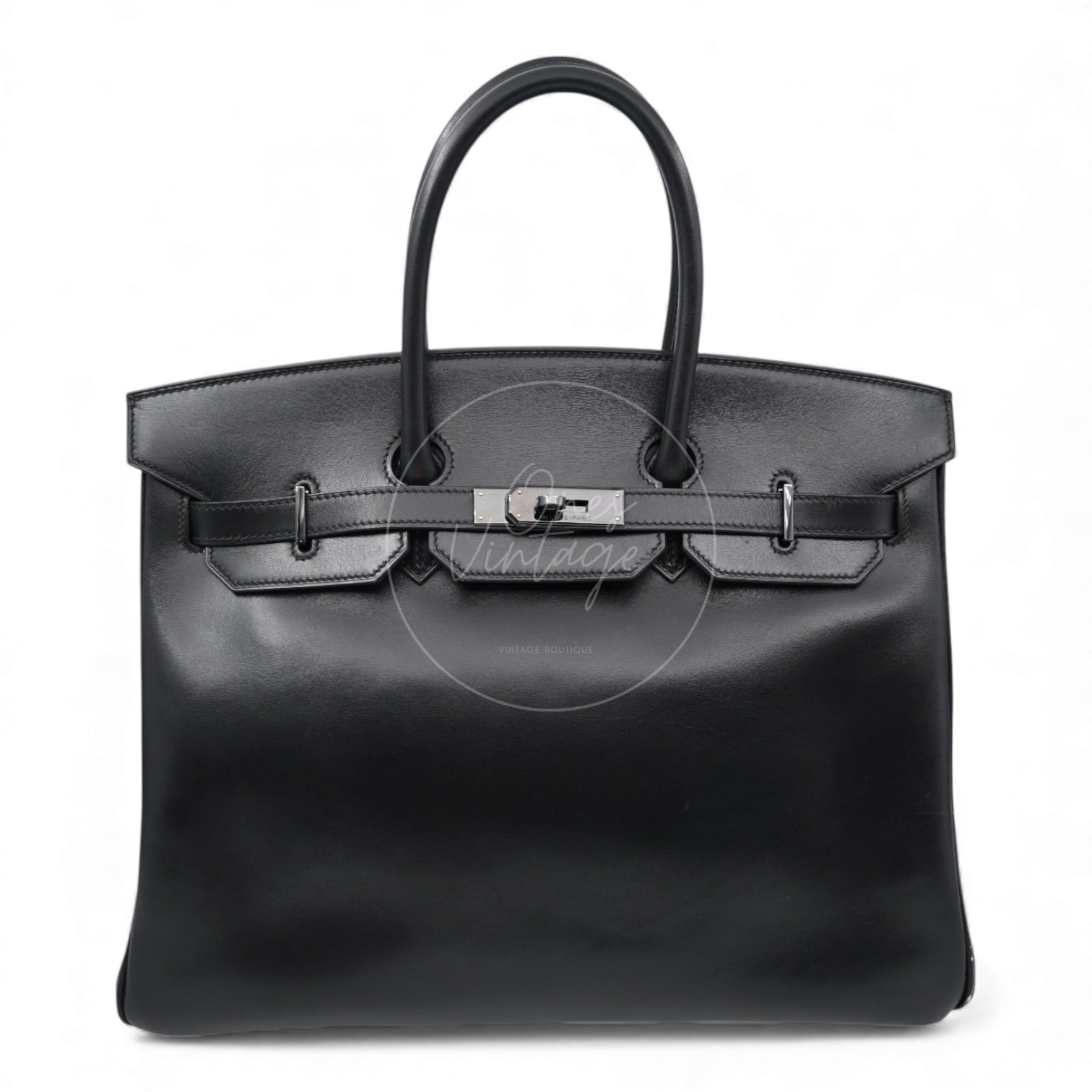 [Per-Owned] Hermes Birkin 35 So Black Stamp Square O Handbag