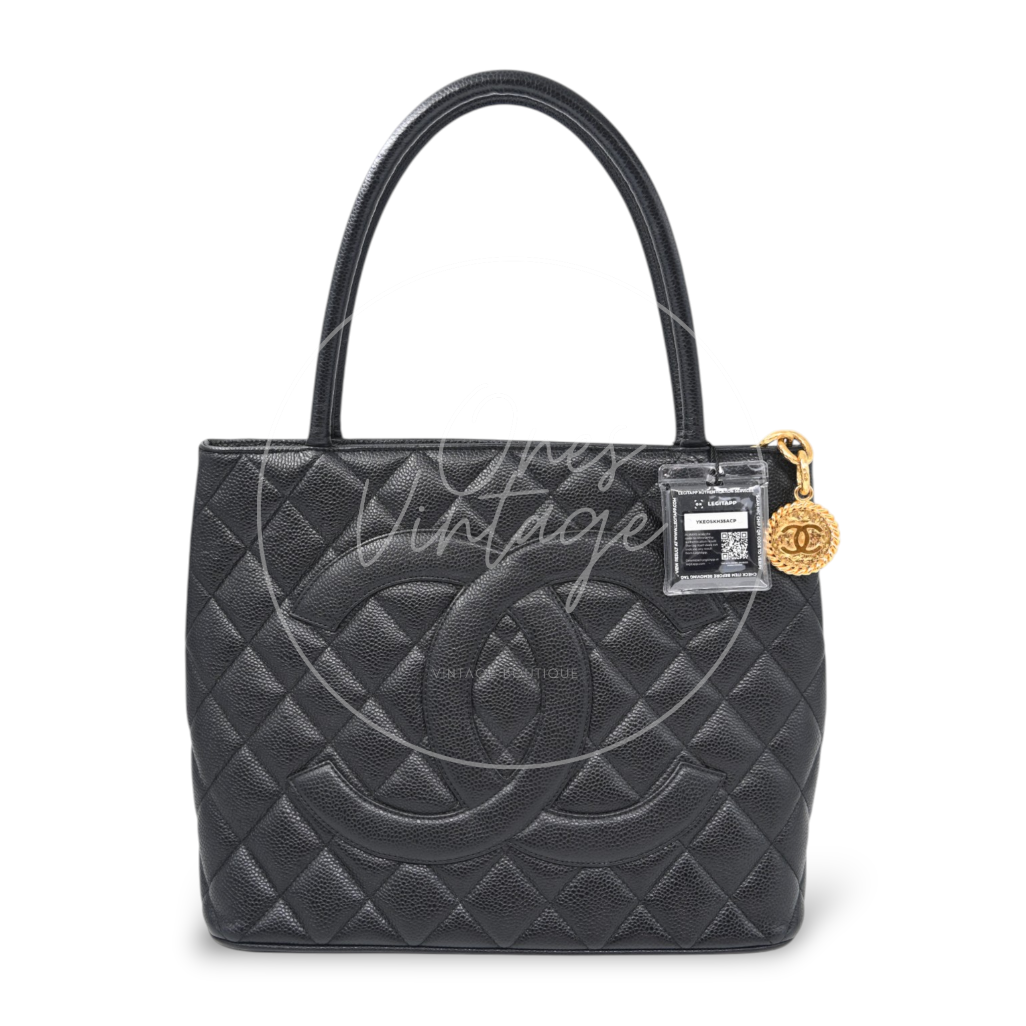 Chanel Black Caviar Vintage Medallion Tote Bag GHW Black Series 6