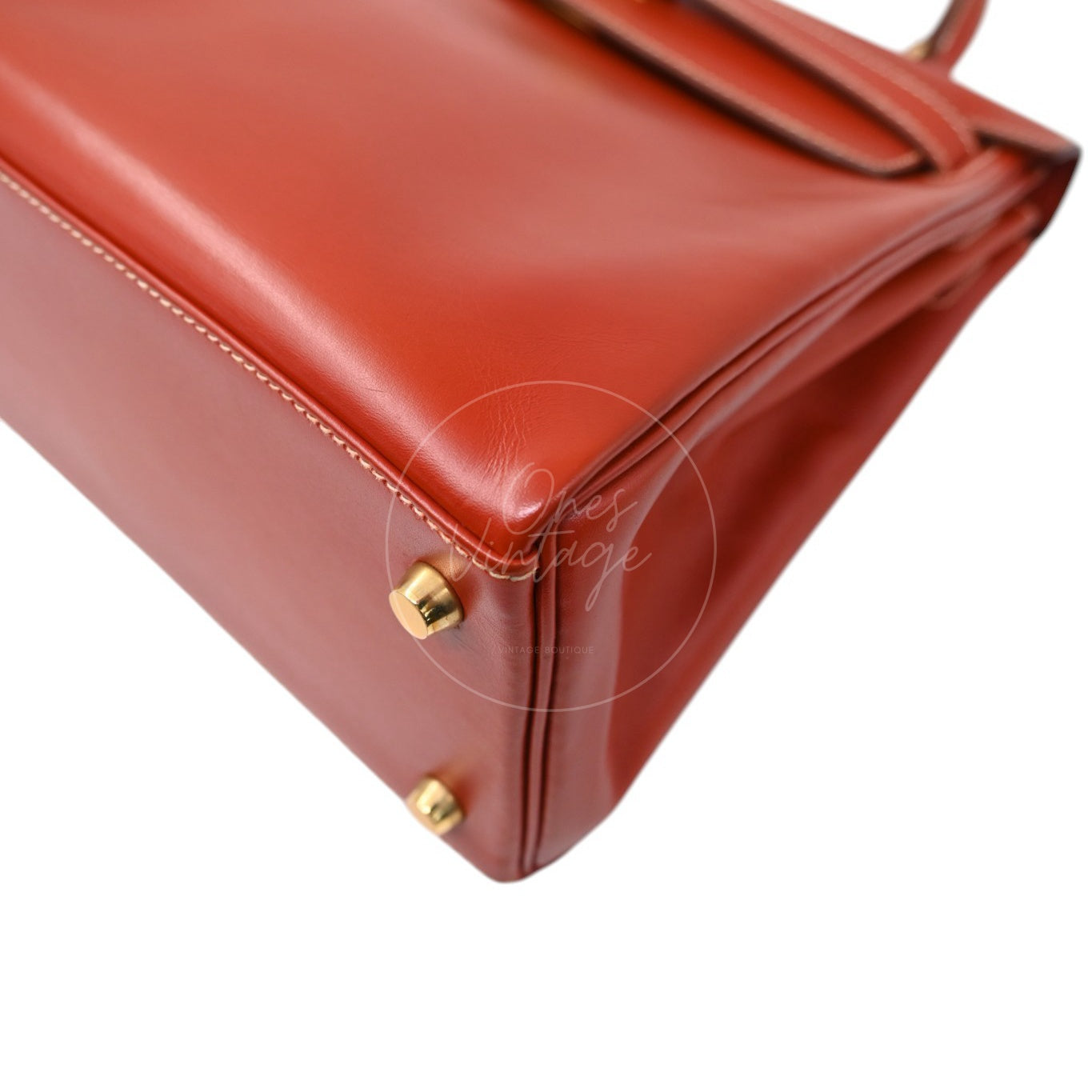 Hermes Kelly 28 Box Leather Handbag GHW Brique Circle W